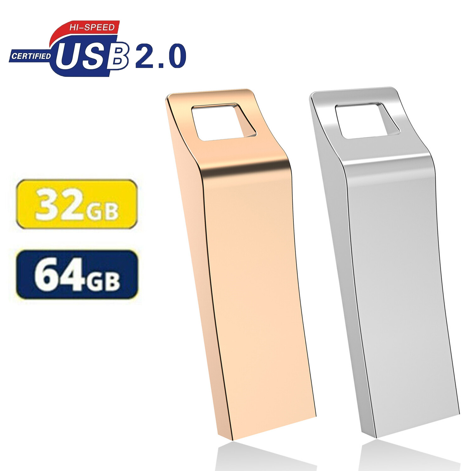 Kootion USB 2.0 2PCS 32GB 64GB Metal Waterproof Flash Drives Memory Gold+ Silver