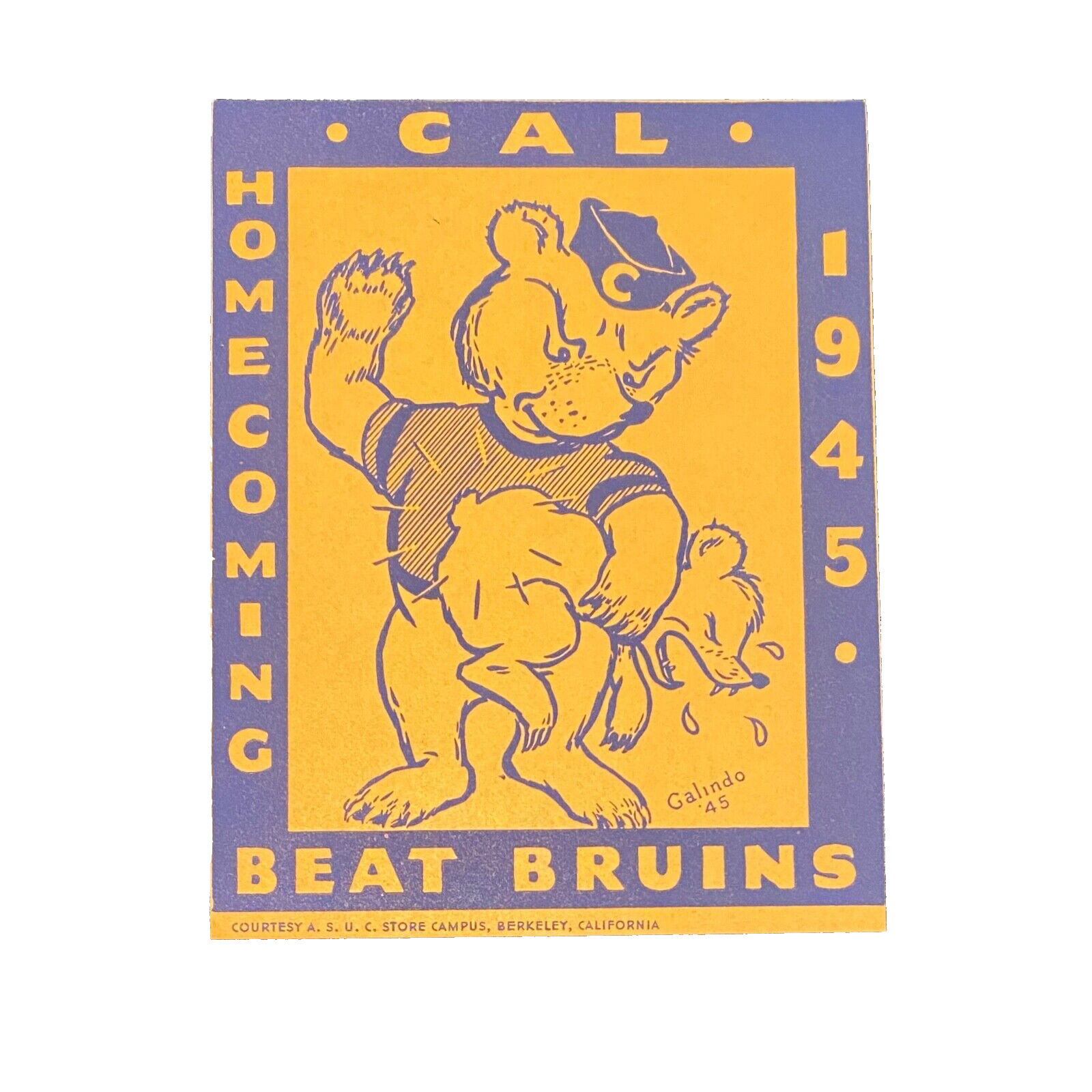 Vintage UC Berkeley vs UCLA 1945 Homecoming Water Decal Sticker Bears vs Bruins