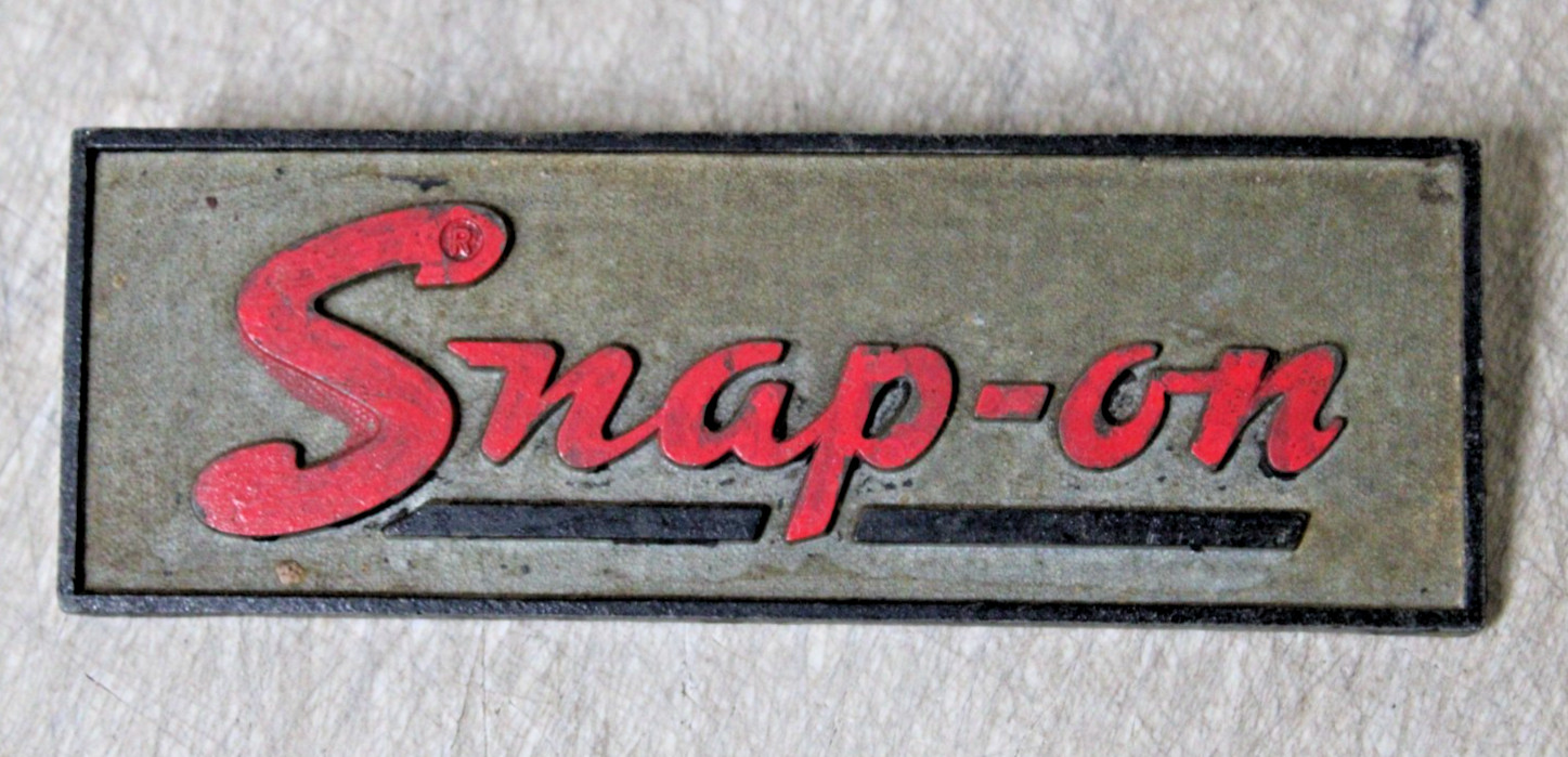 Vintage Snap-On Tool Box Metal Plate Emblem Logo Badge 5-1/8'' Wide 2 Stud