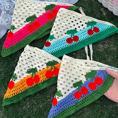Crochet Bandanas Headbands Cute Flowers Hairbands Pink Knitted Headscarf Cherry
