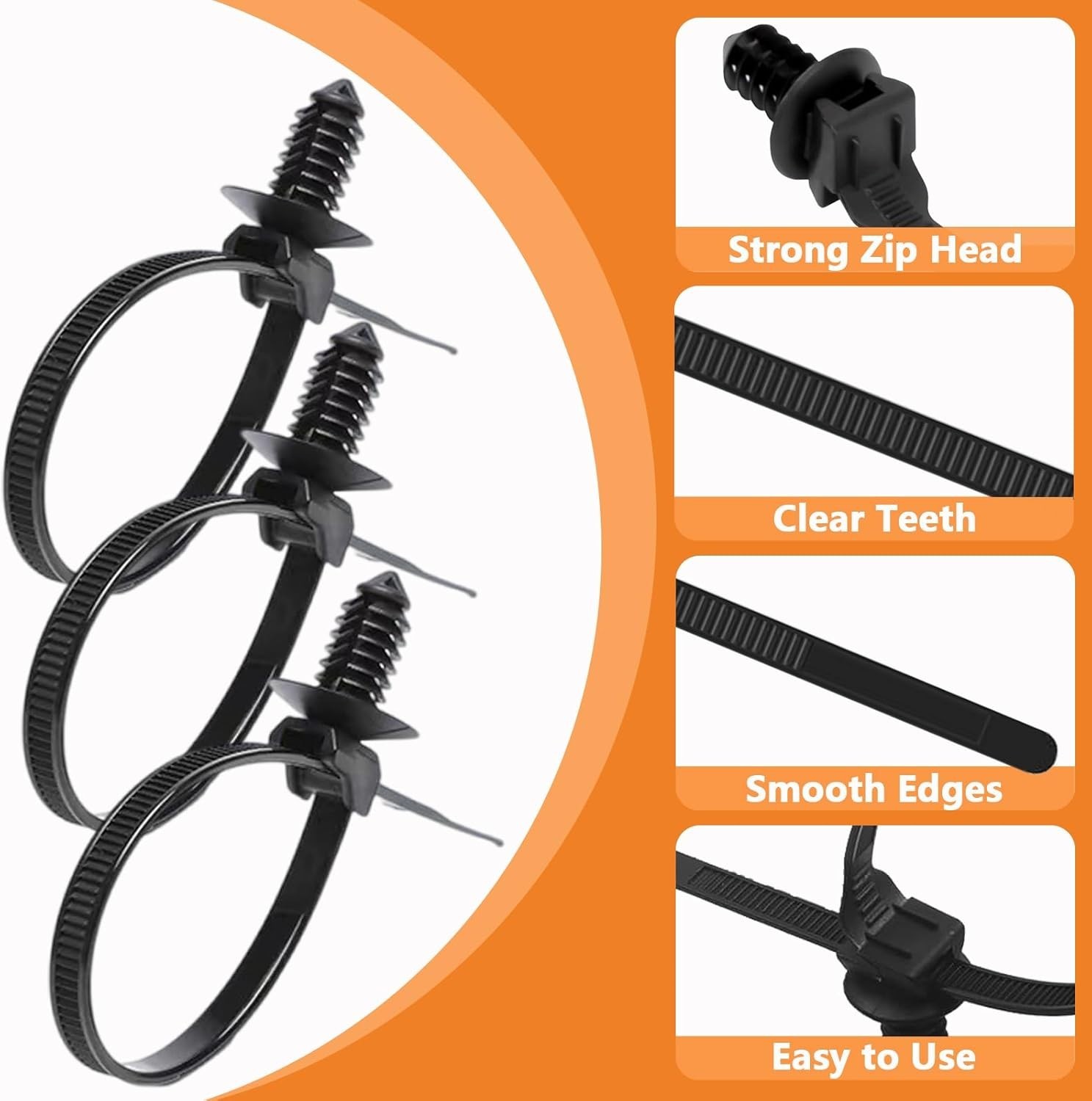 60Pcs Nylon Universal Cable Tie with Buckle Push Mount Zip Tie Mount