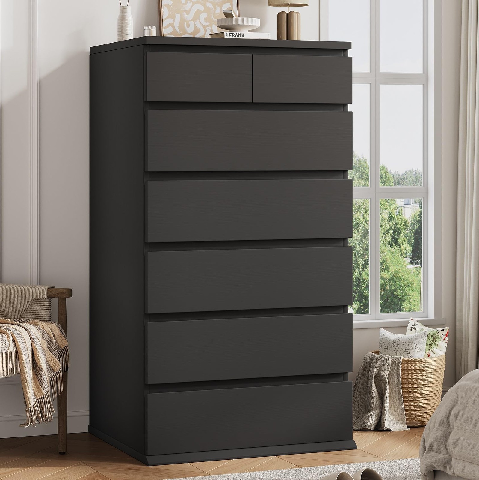 Black Tall 7 Drawer Dresser for Bedroom, Modern Wood Closet Dressers & Chests...