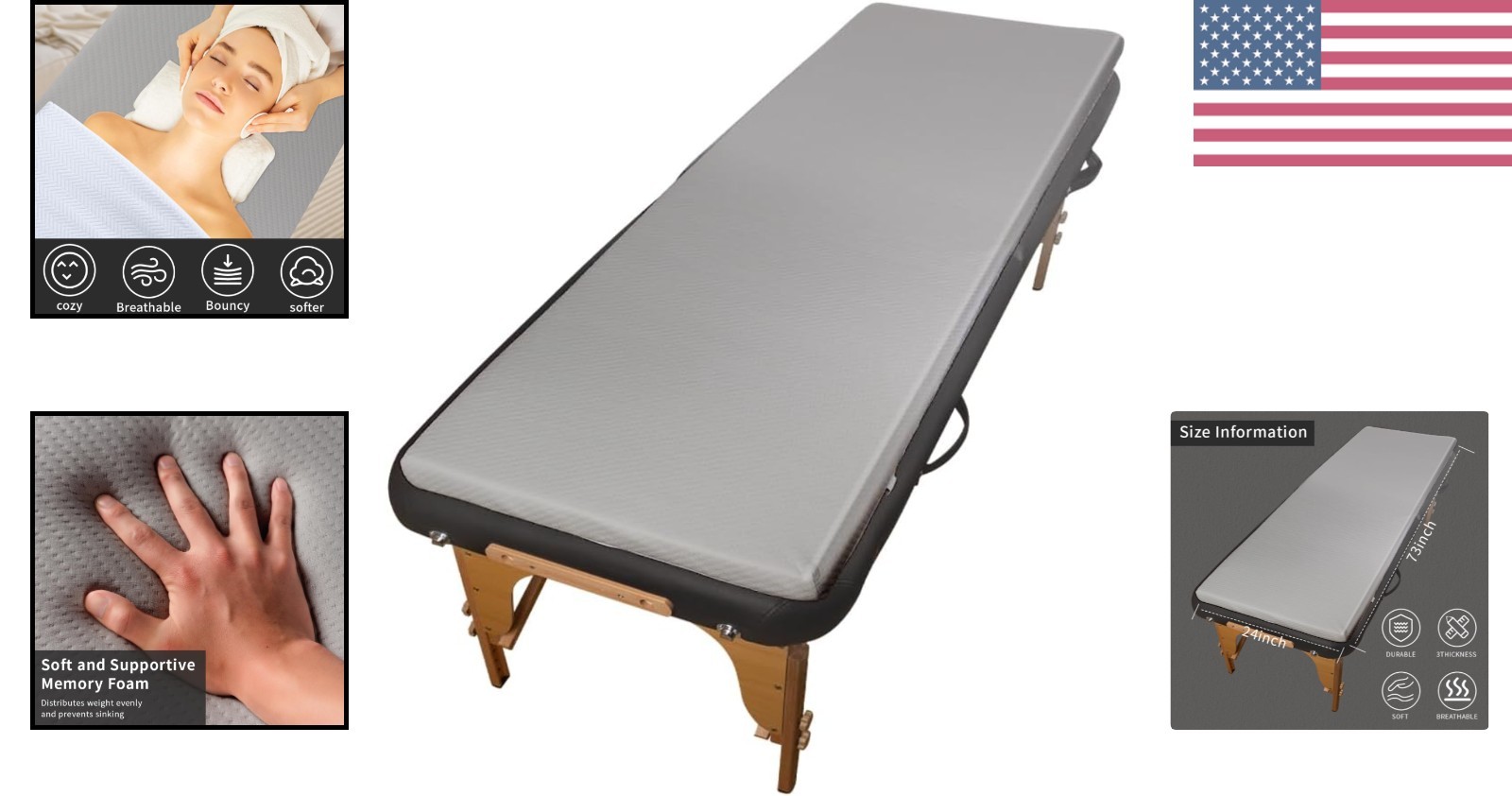 Professional Quality Memory Foam Massage Topper 73x24x2 - Removable & Easy Care