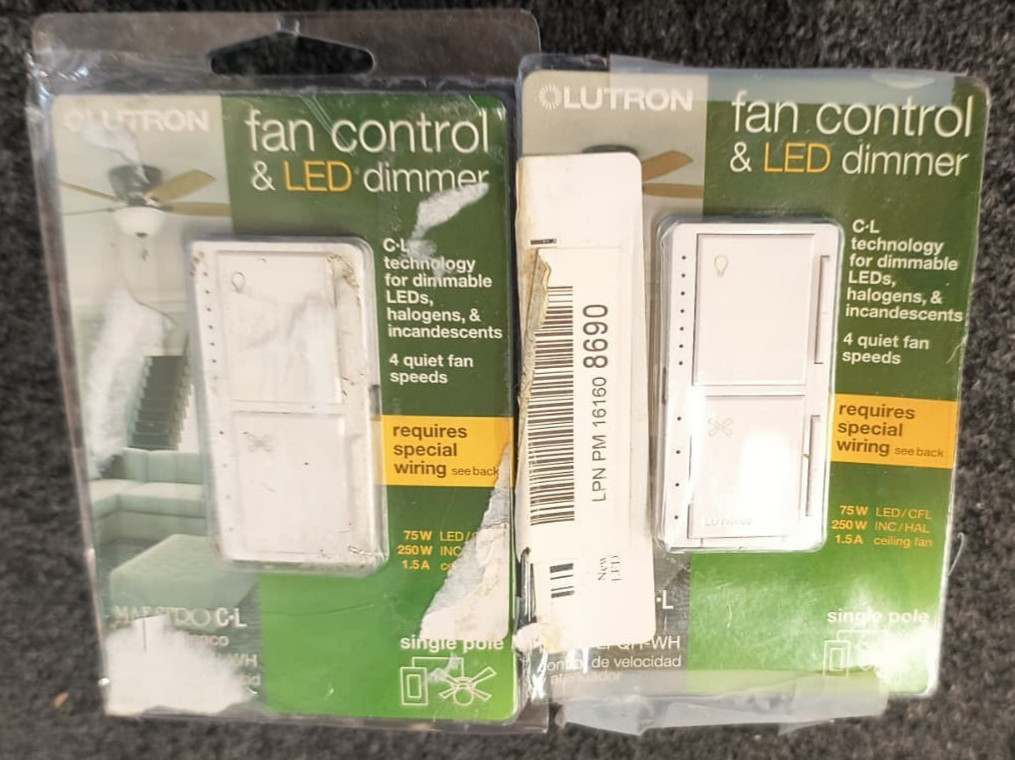 Lot of 2 -Lutron Maestro Fan and Light Dimmer MACL-LFQH-WH-White - Used , P1