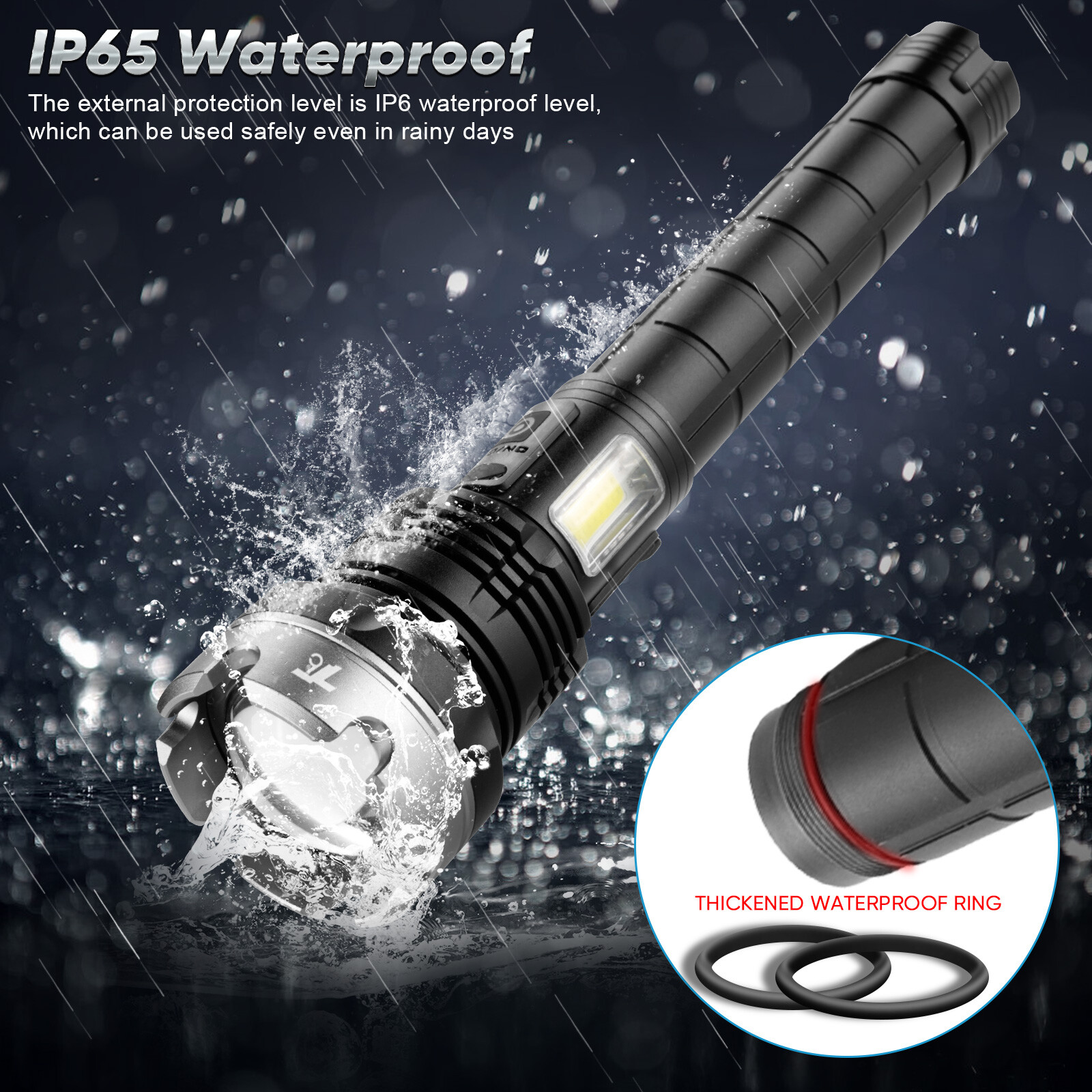 Super Bright XHP90 LED+COB Tactical Flashlight Rechargeable USB Zoom Torch Light