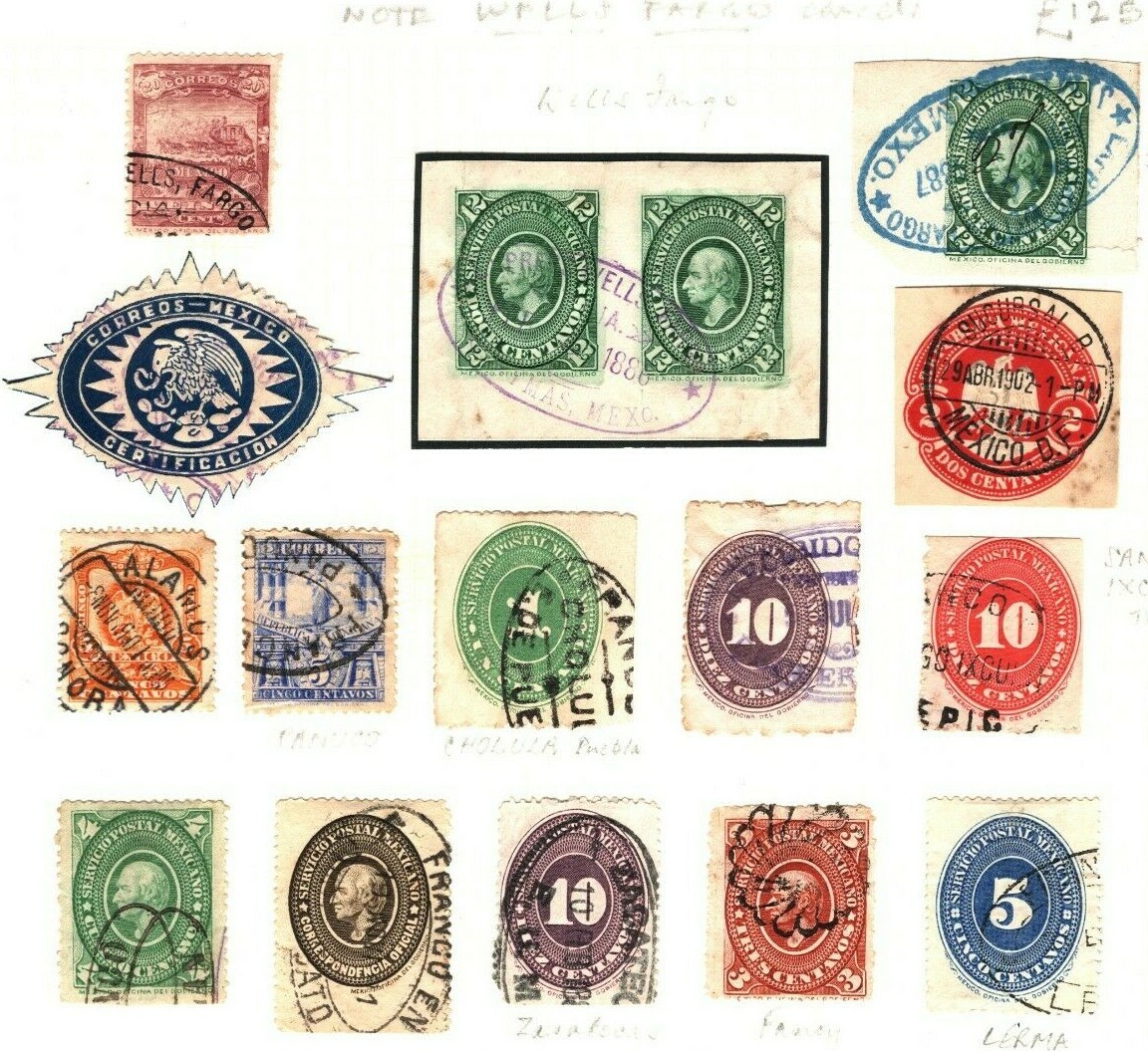 MEXICO Stamps {21} Album Page & WELLS FARGO Cancel 1886+ {samwells}AF195