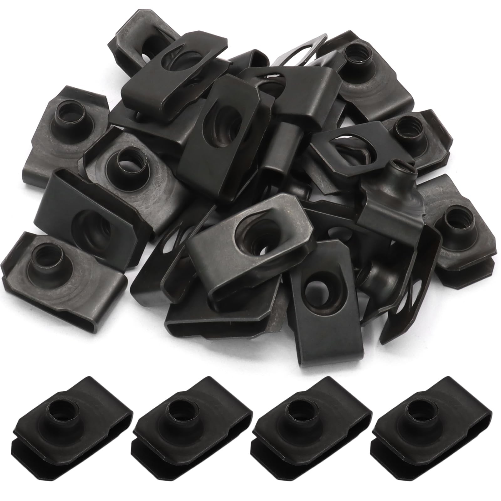 Qjaiune 25 Pcs 1/4"20 U Clip Nuts, Extruded Bumper Fender Nuts, Manganese Ste...