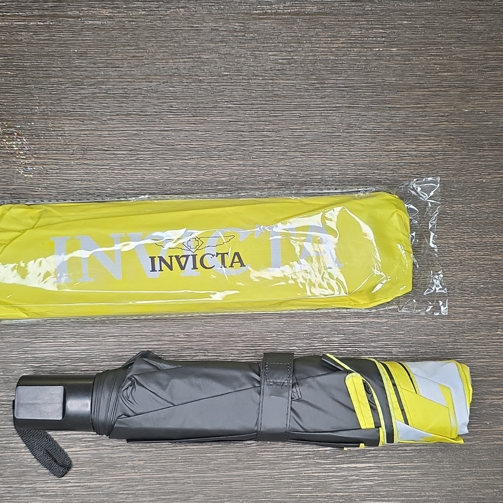 Invicta Compact Folding Umbrella Black Yellow Gray
