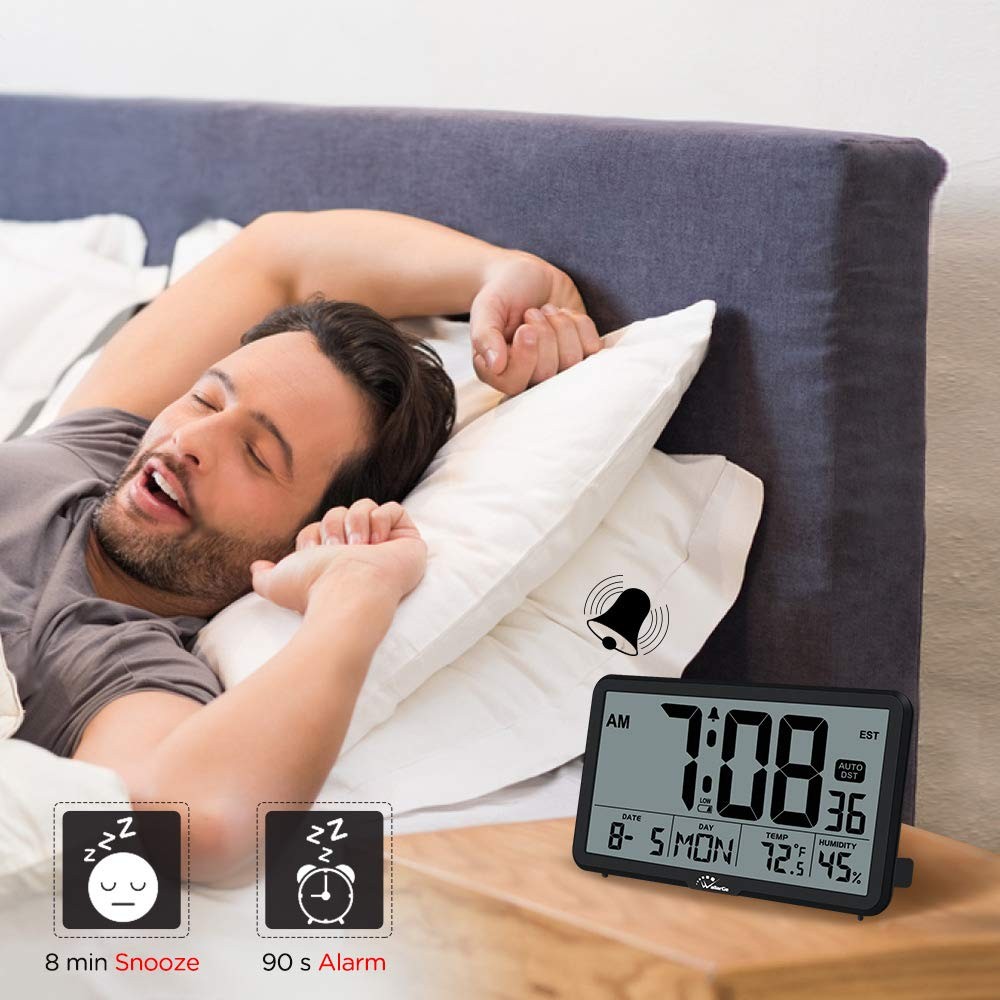Elderly Friendly Digital Wall Clock, Large Display, Date Alarm, Black