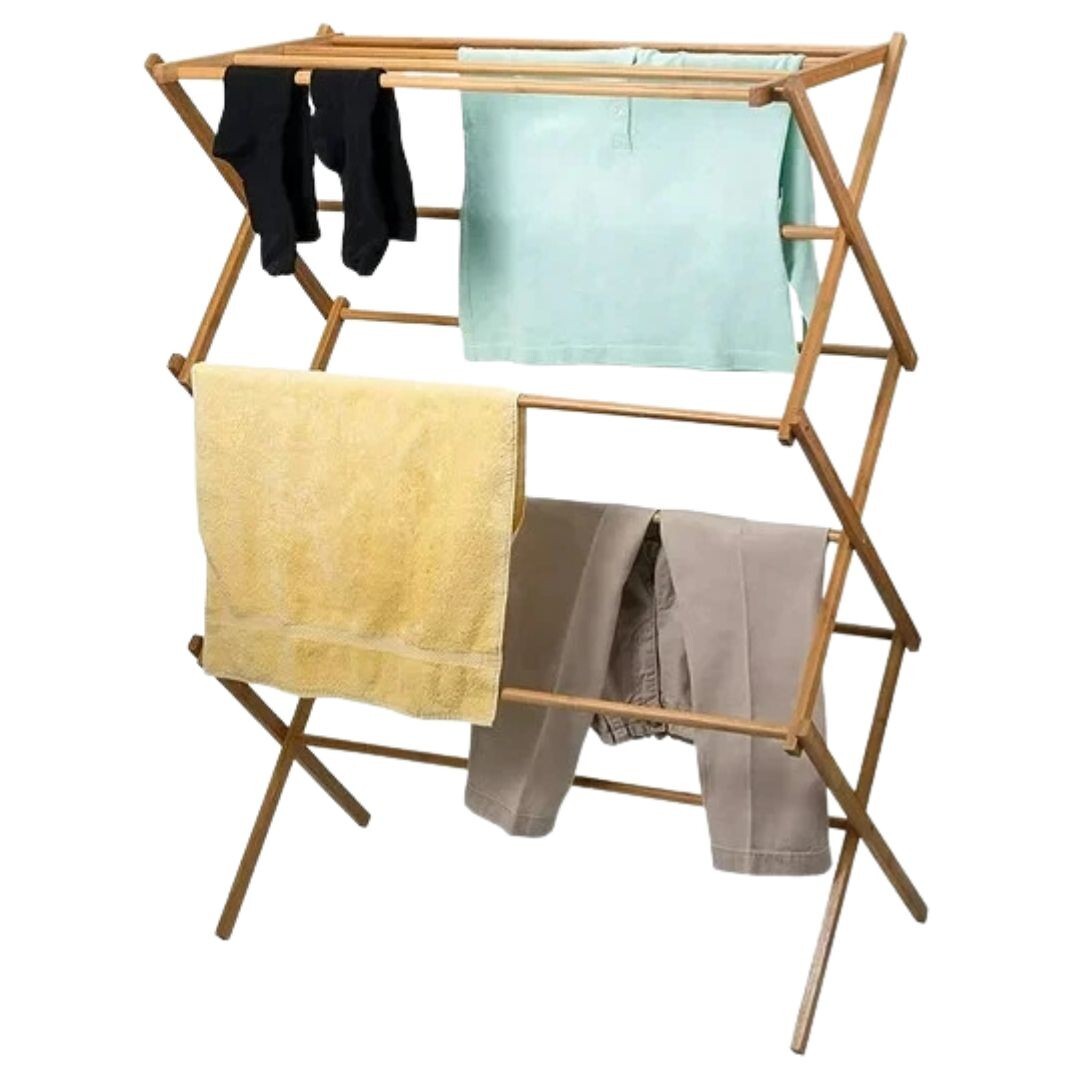 Wooden Drying Rack Bamboo Clothes Dry Rack Foldable Small Collapsible Dry Rack