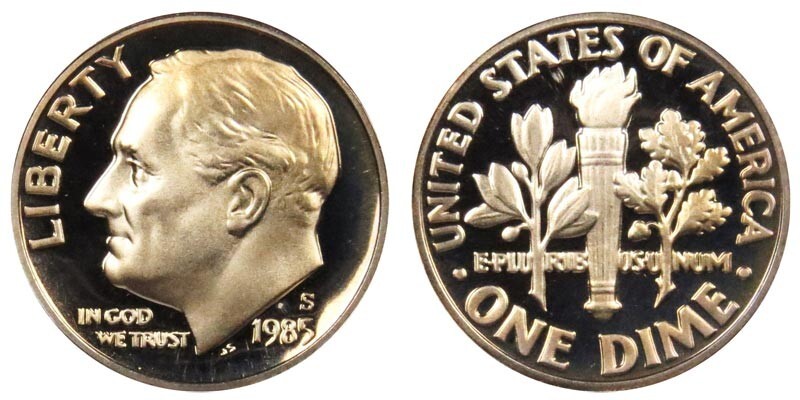 1985 S GEM BU PROOF ROOSEVELT DIME 10 CENT BRILLIANT UNCIRCULATED PF COIN #7015