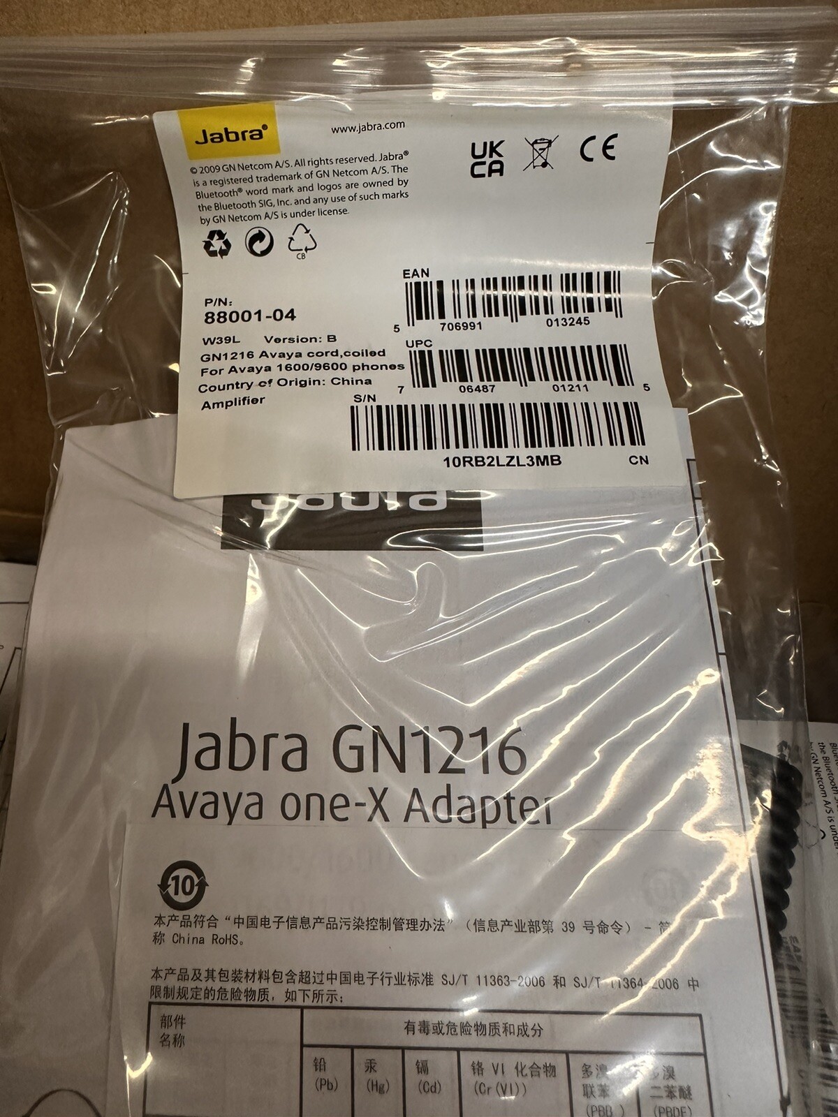 2X Jabra GN1216 Avaya cord for Avaya 1600/9600 phones 88001-04 / New