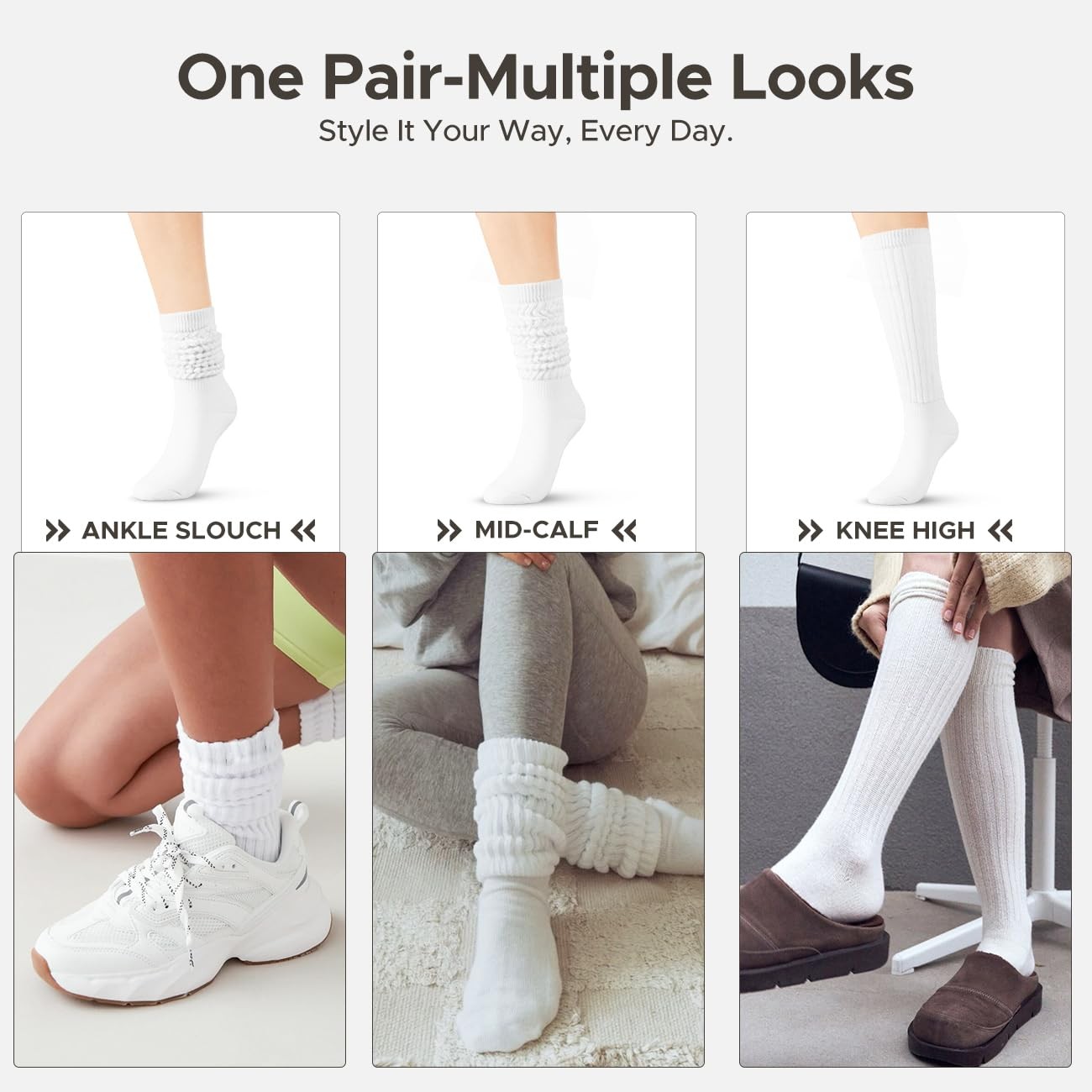 diputox Slouchy Socks Women Slouch Scrunch Knee High Boot Medium, White02