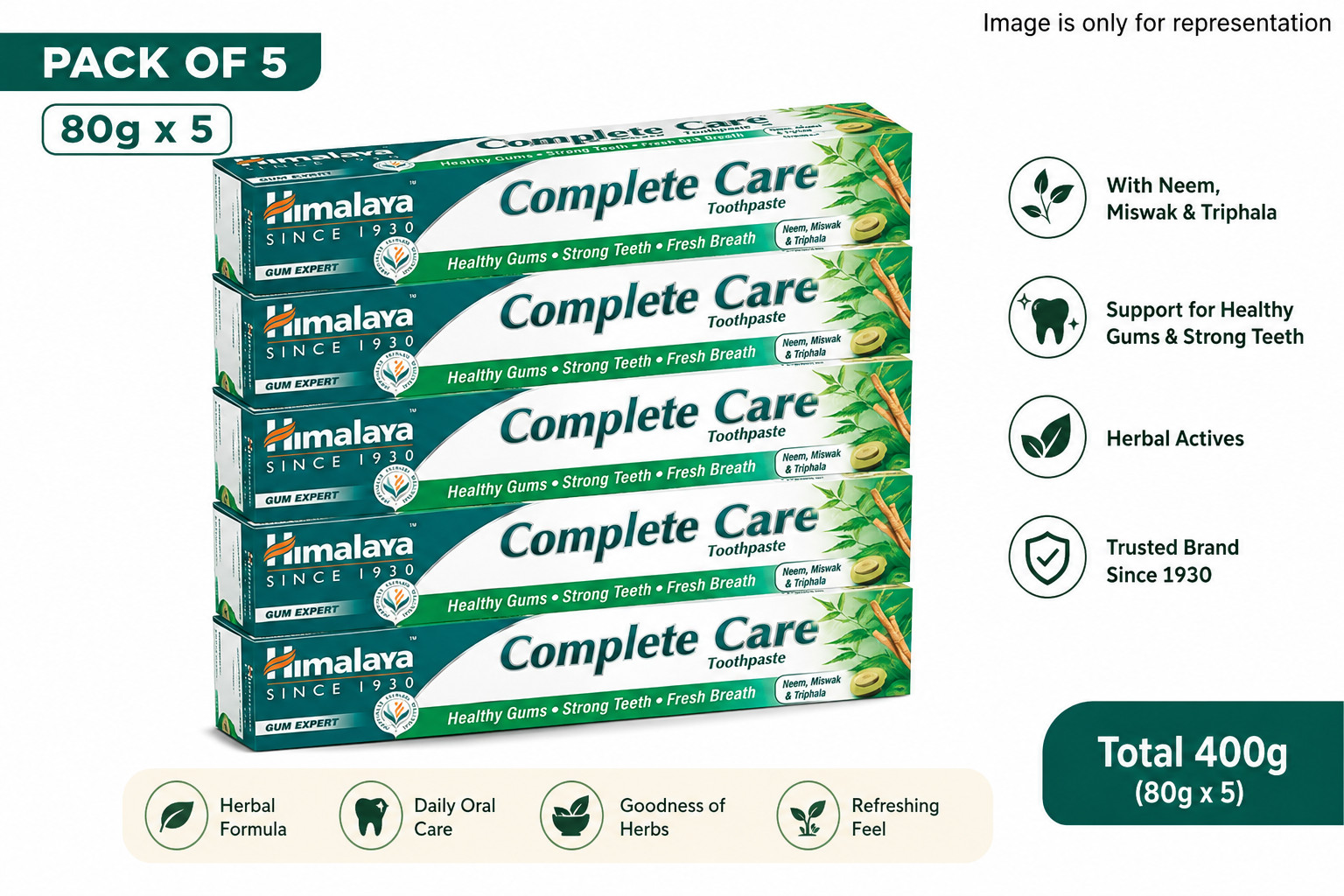 Himalaya Herbal Complete Care Toothpaste 80g | Pack of 5 | Healthy Gums & Teeth