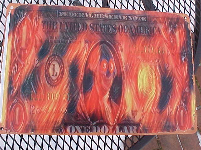 CRYPTO METAL ART: DEATH OF THE DOLLAR METAL SIGN NOS UNIQUE BITCOIN CRYPTO!