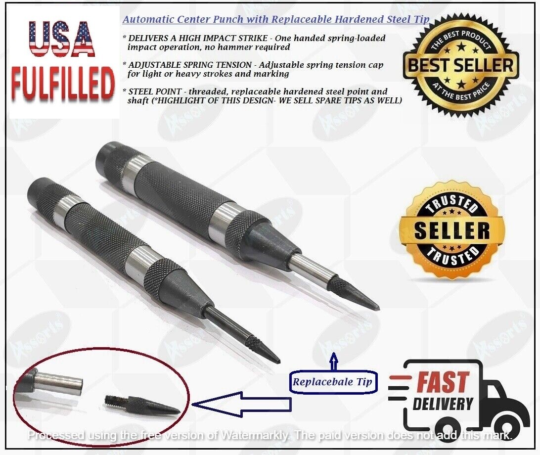 AD International Automatic Center Punch with Replaceable Hardened Steel Tip