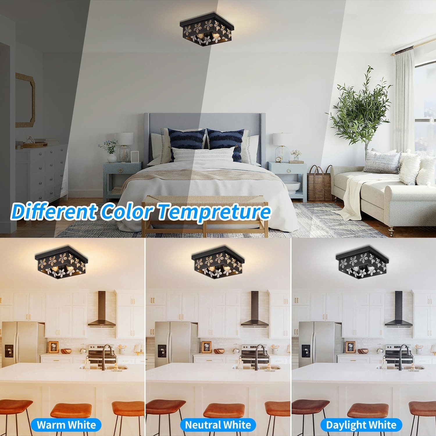 10 Inch Black Flush Mount Ceiling Light Fixtures, 2-Pack | 2-Light, Square, I...