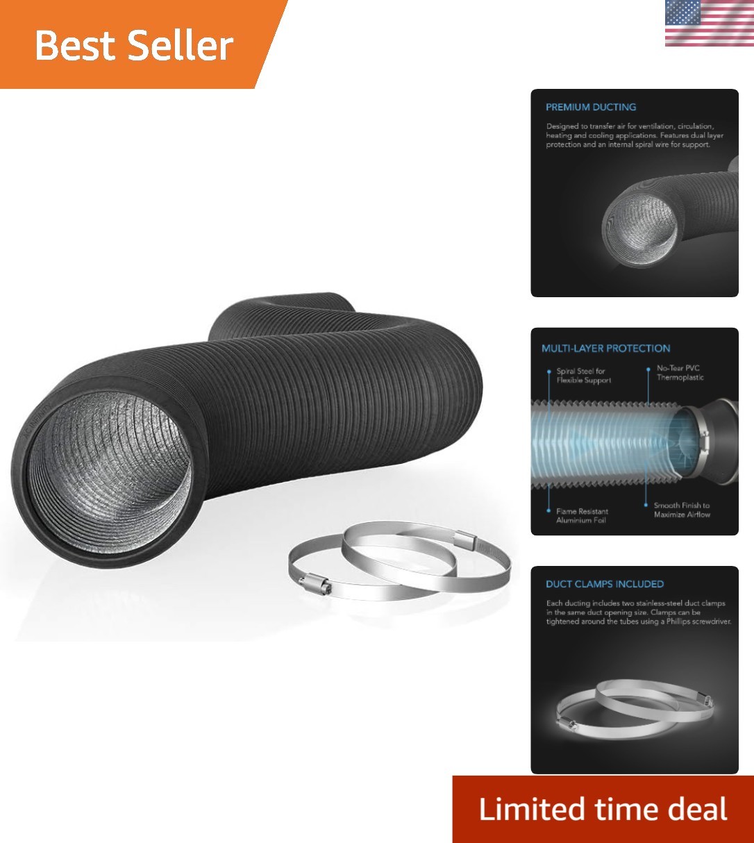 Heavy-Duty 8-Foot 6-Inch Aluminum Ducting - Perfect for HVAC & Exhaust Systems