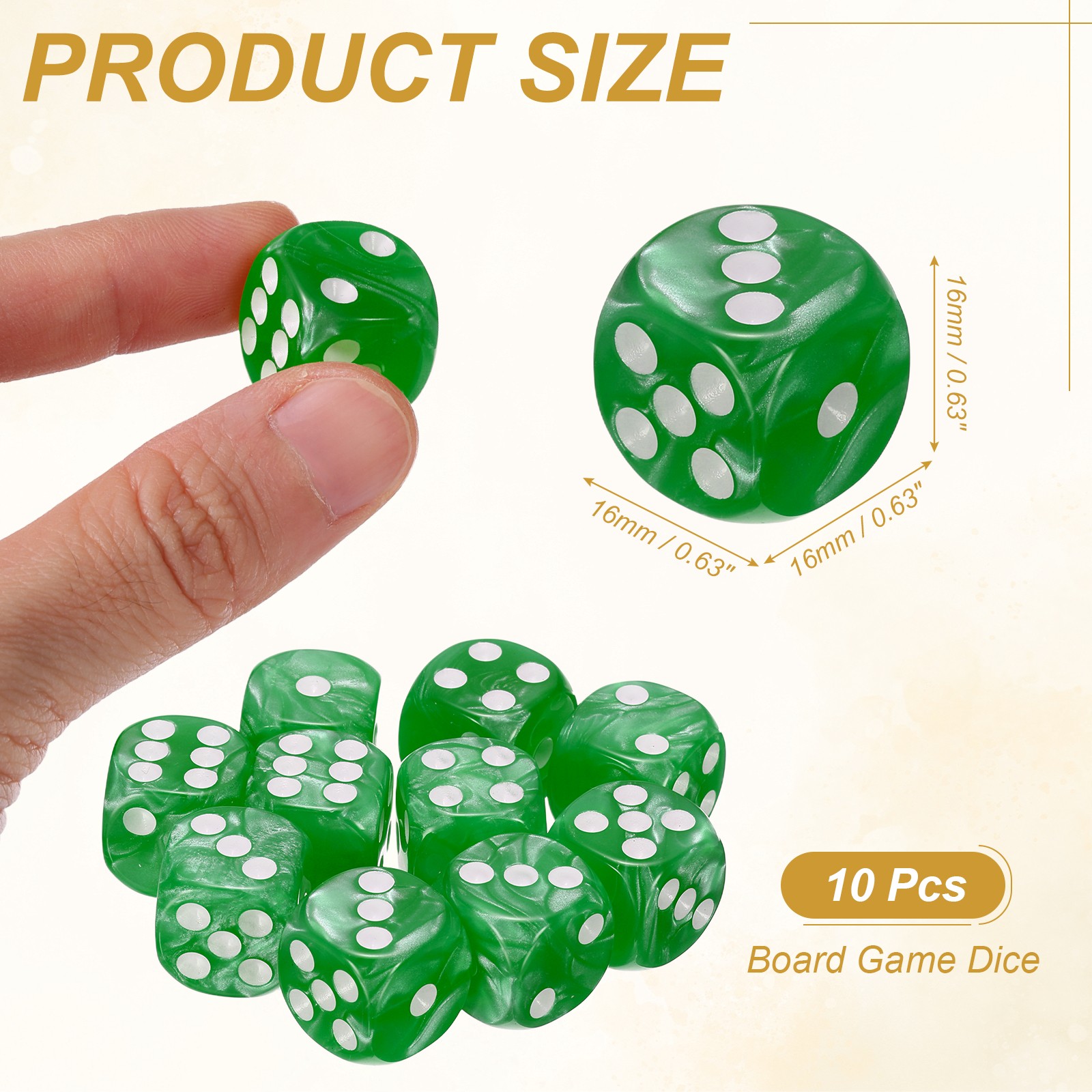 10Pcs Standard Game Dice Set 16mm Pearl Pattern Square Dice, Light Green