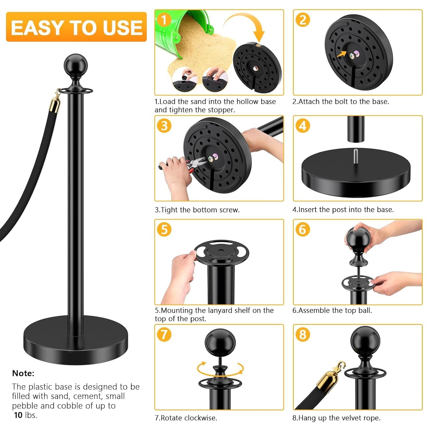 4 Black Stanchion Posts Queue Barrier 2 Black Velvet Ropes Crowd Control