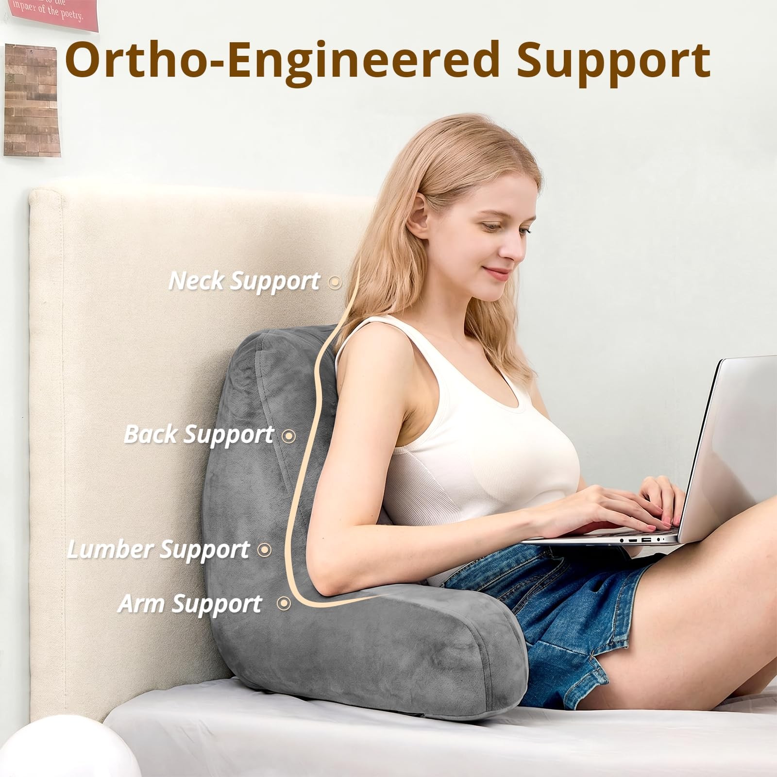 Reading Pillow Bed Back Rest Couch, Dark Grey
