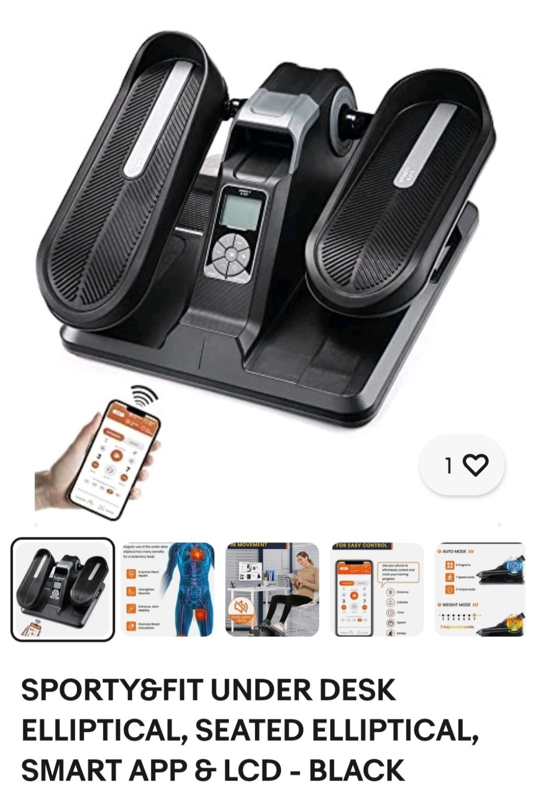 Sporty & Fit Under Desk Elliptical Portable Foot Pedal Excerciser. Non Slip Mat