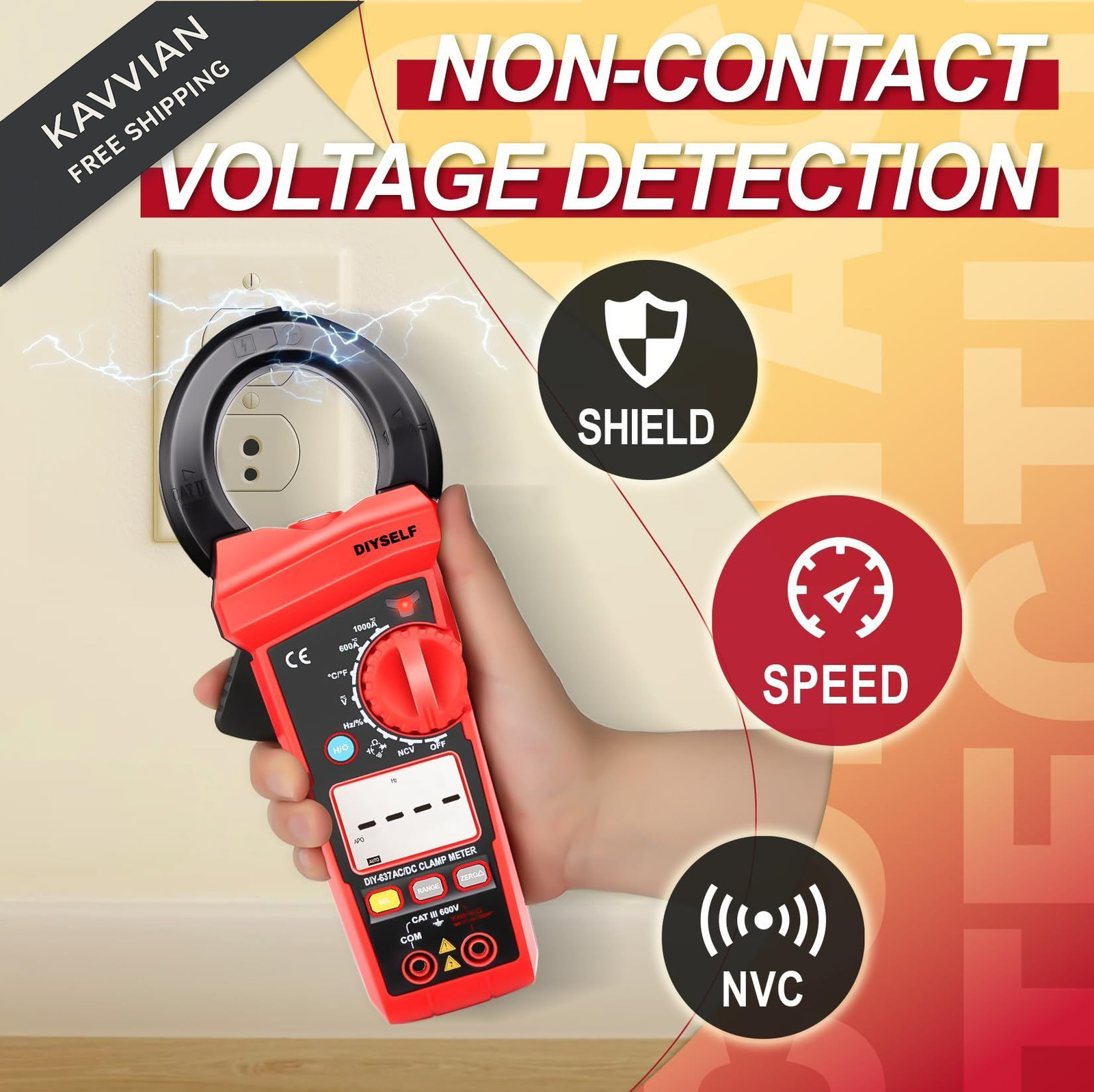 DIYSELF 6000 Counts Digital Clamp Meter, True RMS AC/DC Voltage Compact, Red