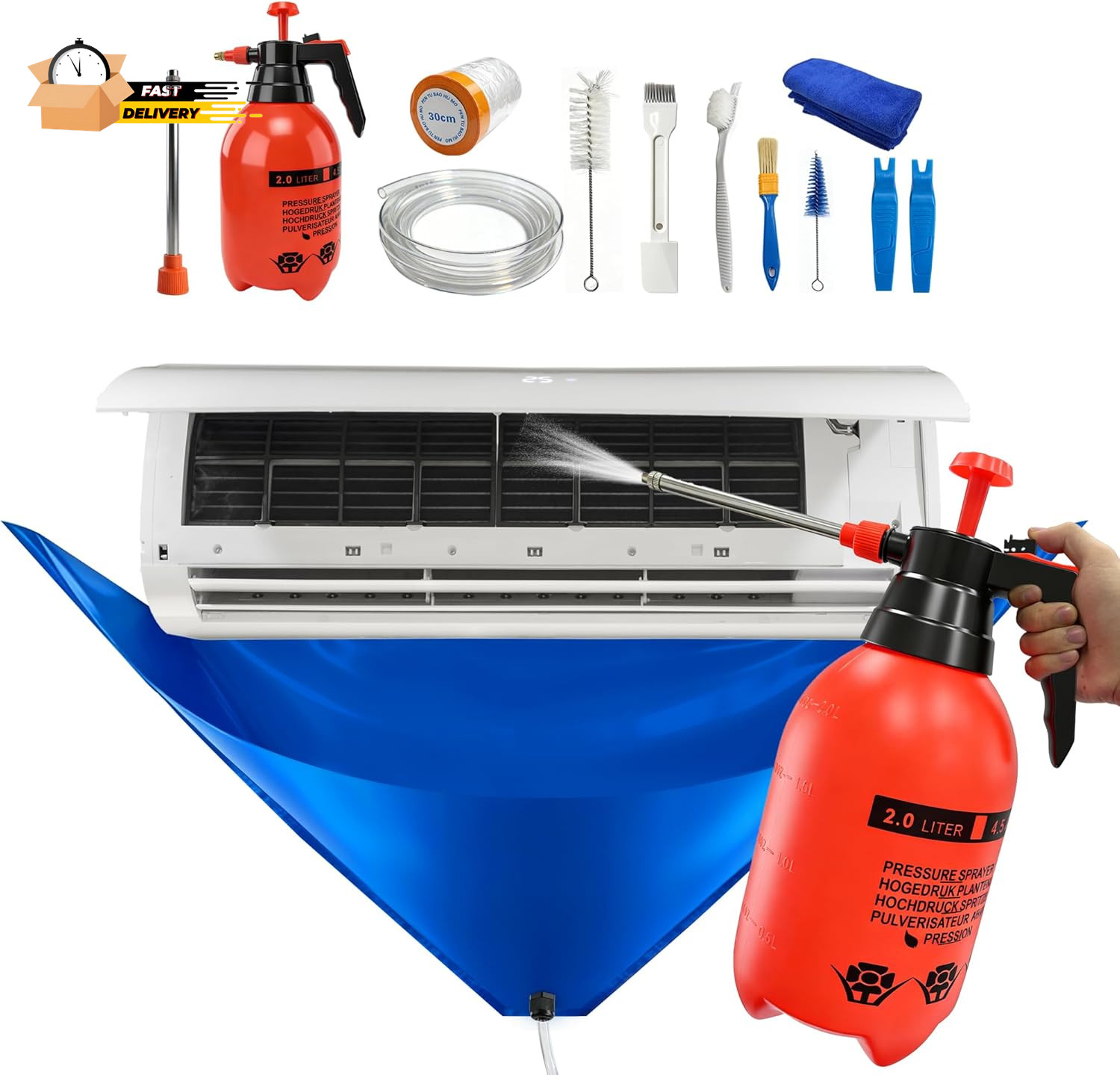 13PCS Mini Split Cleaning Kit with 2L High Pressure Sprayer, Deep Cleaning Air