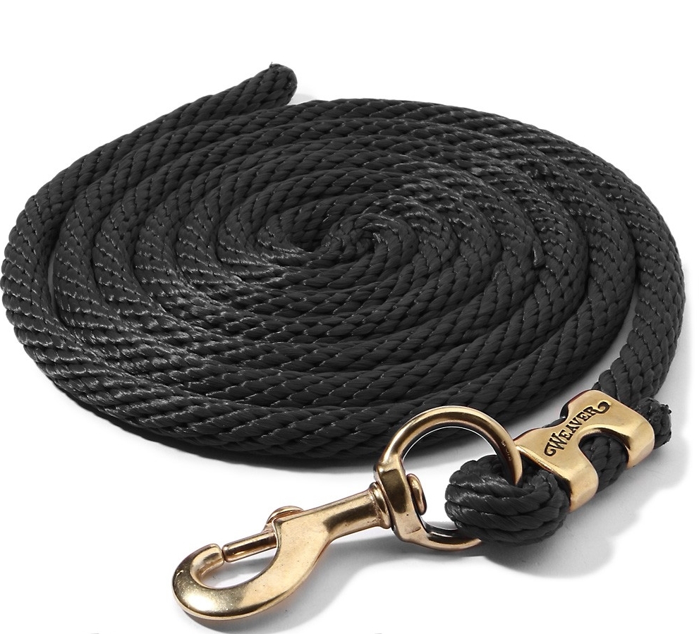 Weaver Poly lead Rope - Soft 5/8" Rope w/Brass Rust-Resistant Snap Black 10'