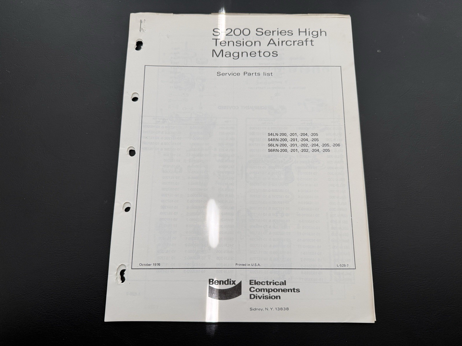 S-200 Series Magnetos S4LN-200, S4RN-200, S6LN-200, S6RN-200 Parts List