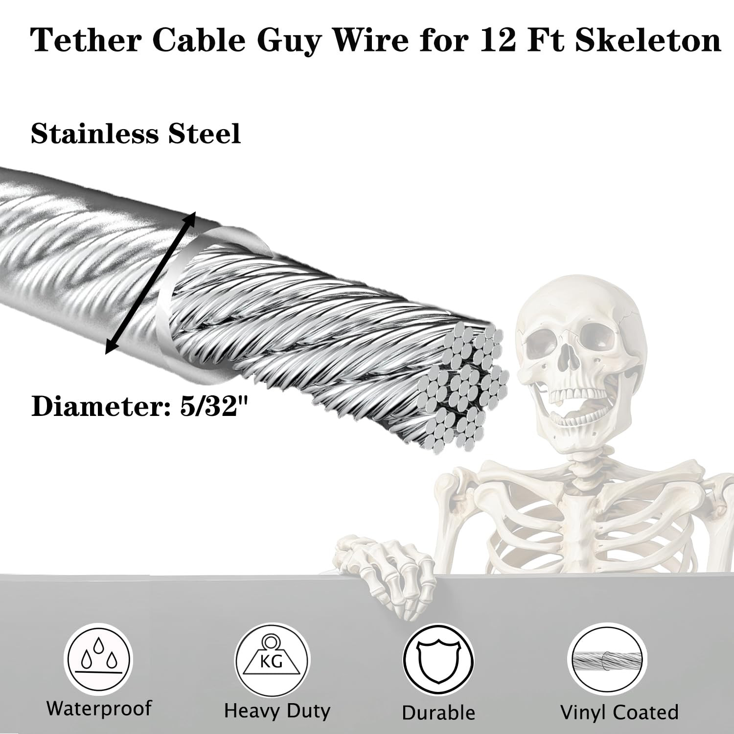 12 Ft Skeleton Part U Replacement Tether Cable Guy Wire | Adjustable Length, Rep