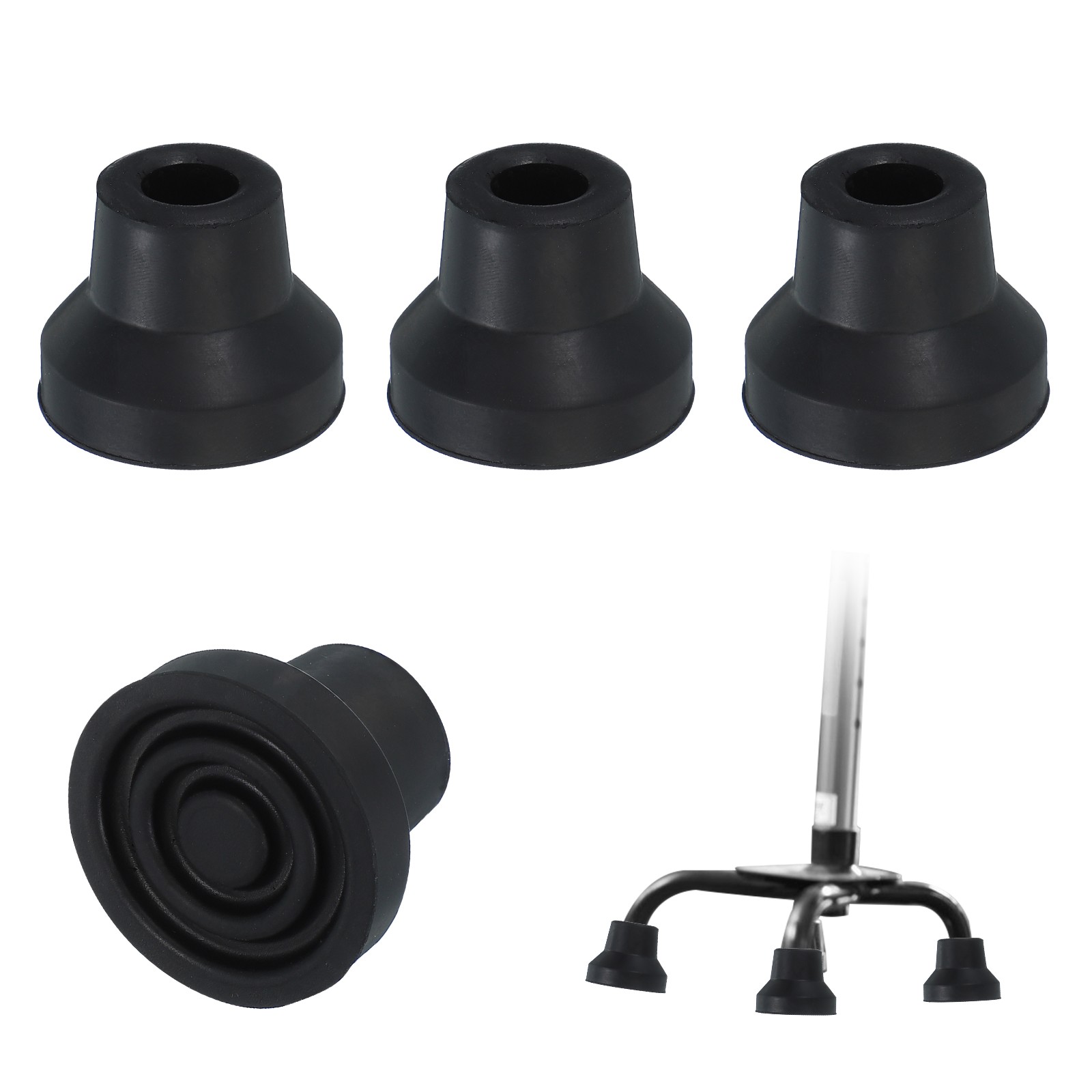 Quad Cane Tips 1/2 Inch, 4 Pcs Walking Cane Accessories, Black(Style 3)