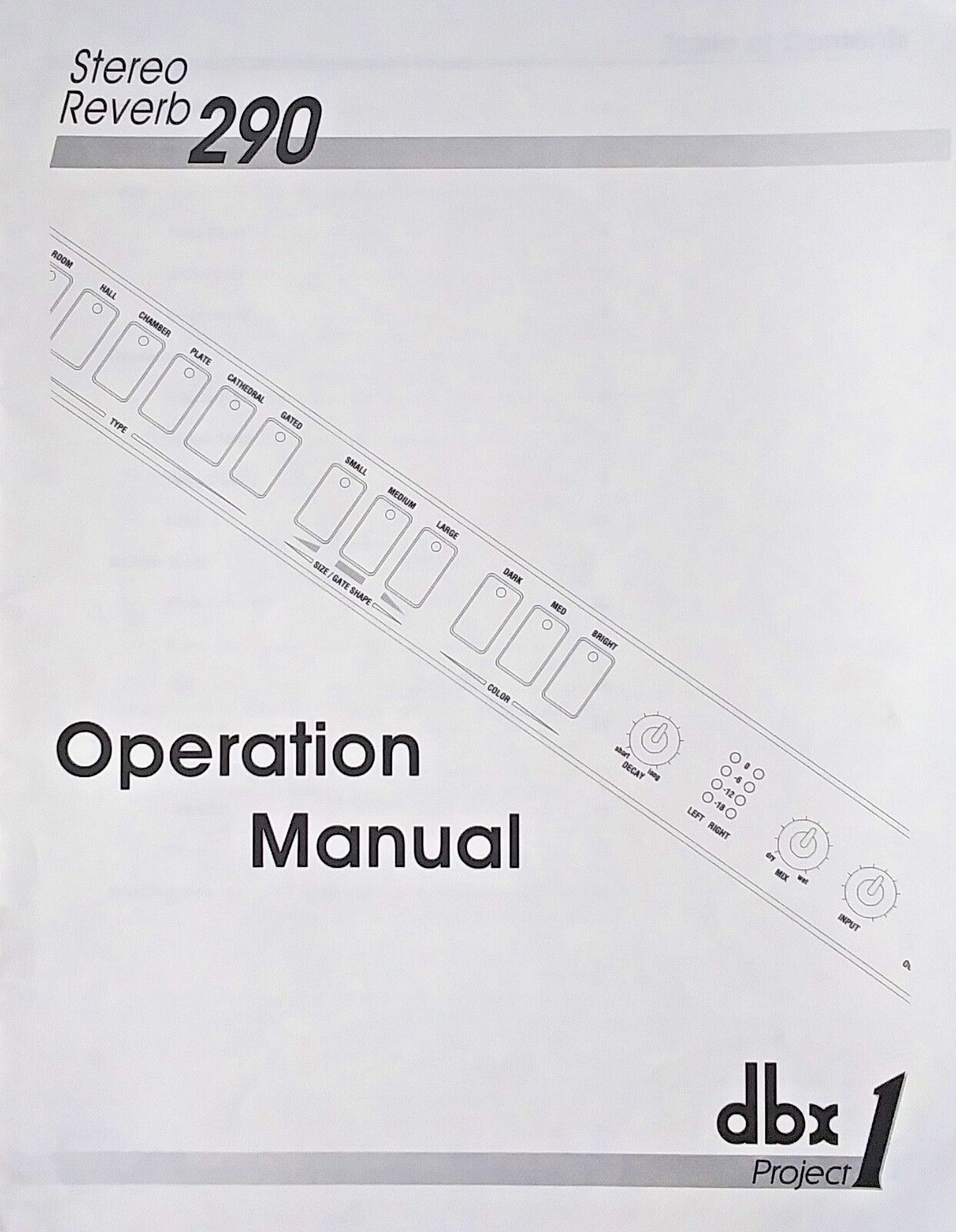 dbx Project 1 Model 290 Stereo Reverb Module Original Owner's Manual Book