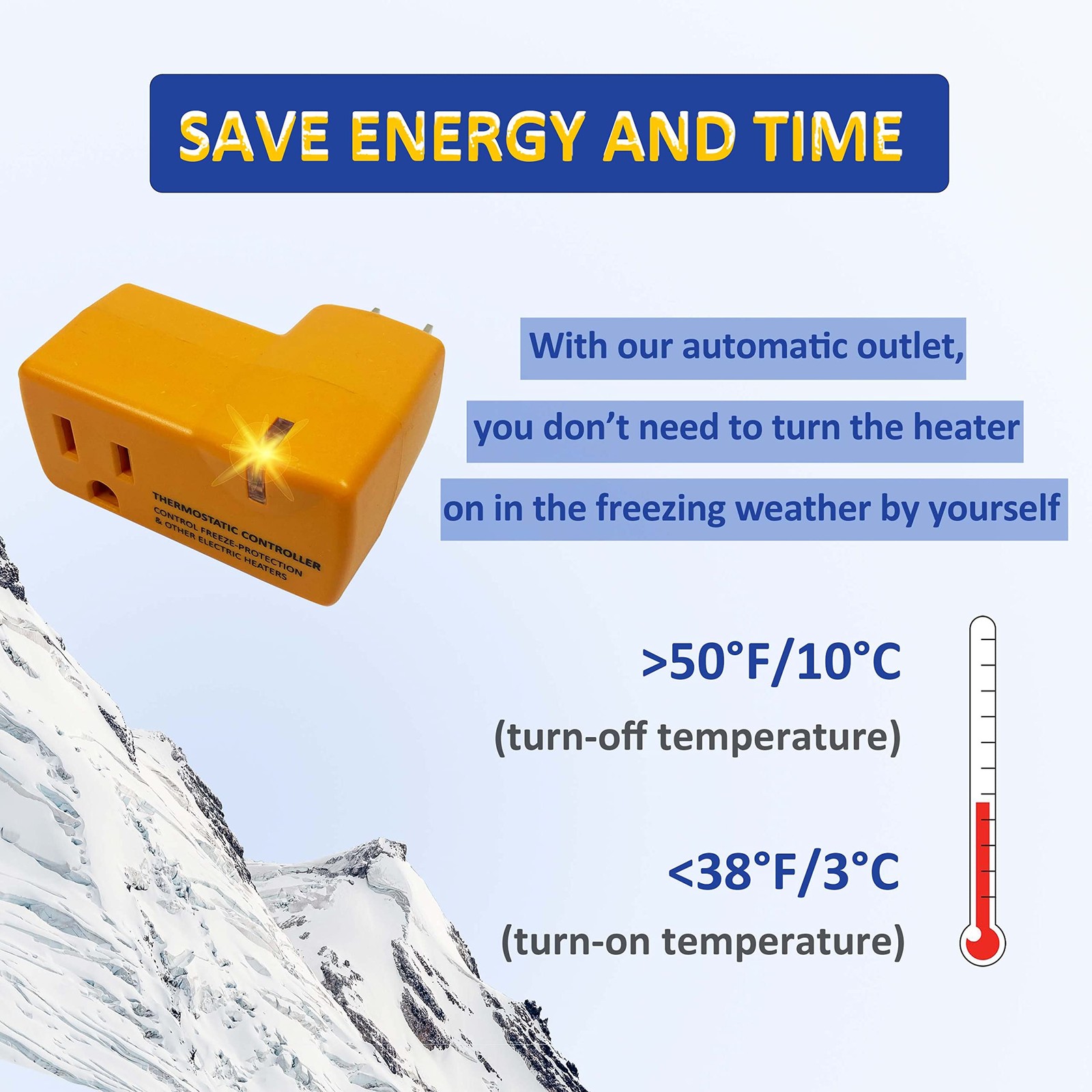 2 PCS Freeze Thermostatically Controlled Outlet，Automatically Turn On Below 3...