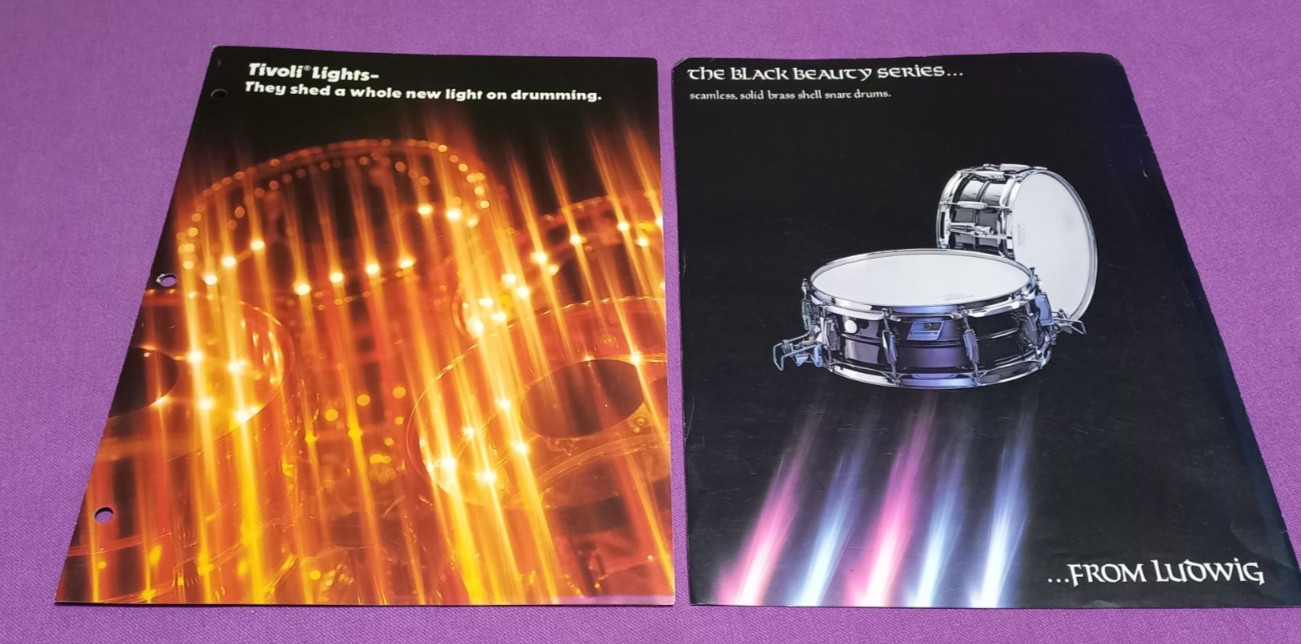 Vintage Ludwig 1977 Tivoli LIGHTS Vistalite brochure & Black Beauty flyer vgc