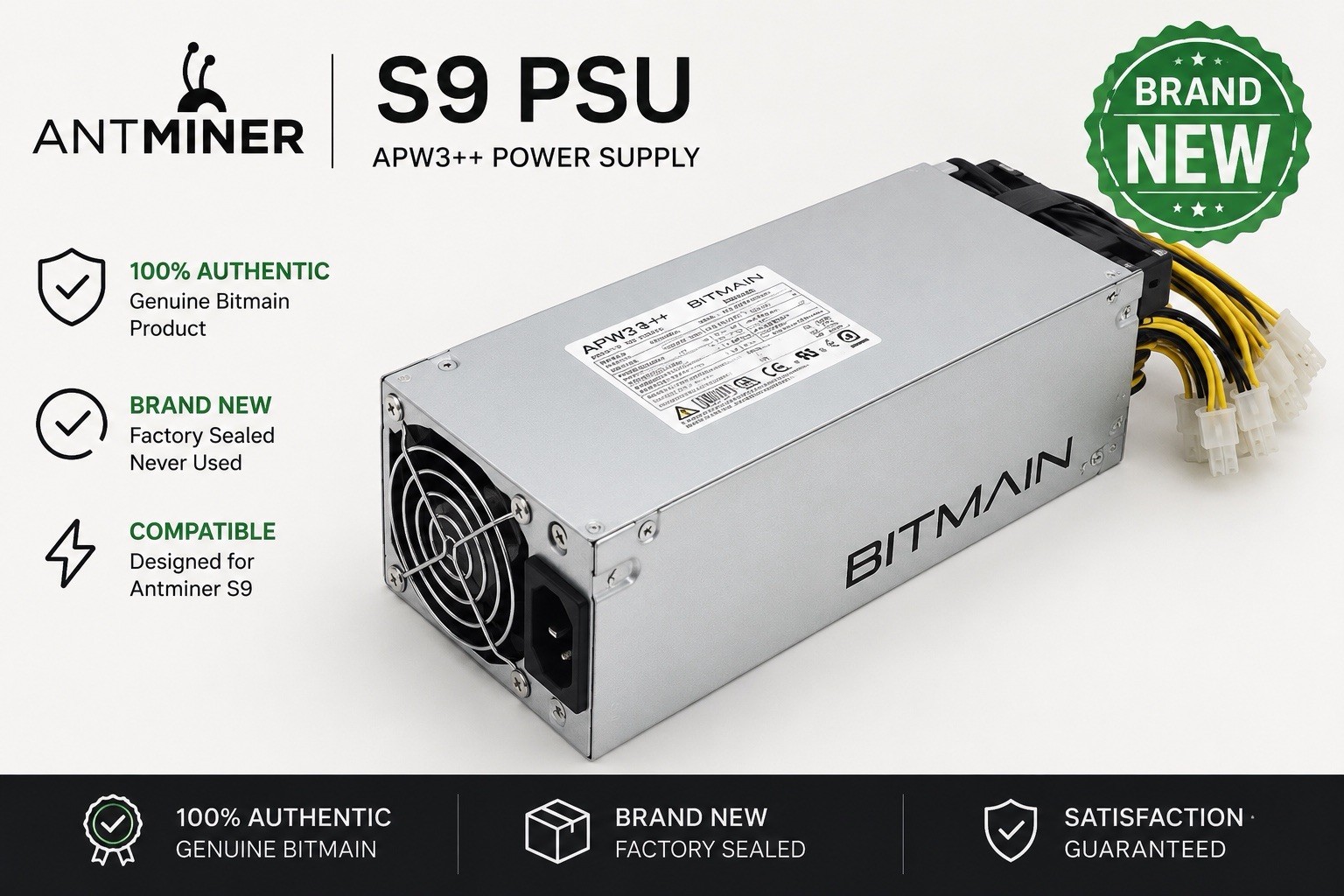 BRAND NEW 100% AUTHENTIC Bitmain APW3++ 1600W PSU for  S9 V9 T9 S7 L3 D3 Z15