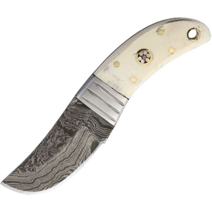Old Forge Stubby Fixed Knife 2.5" Damascus Steel Full Blade Smooth Bone Handle