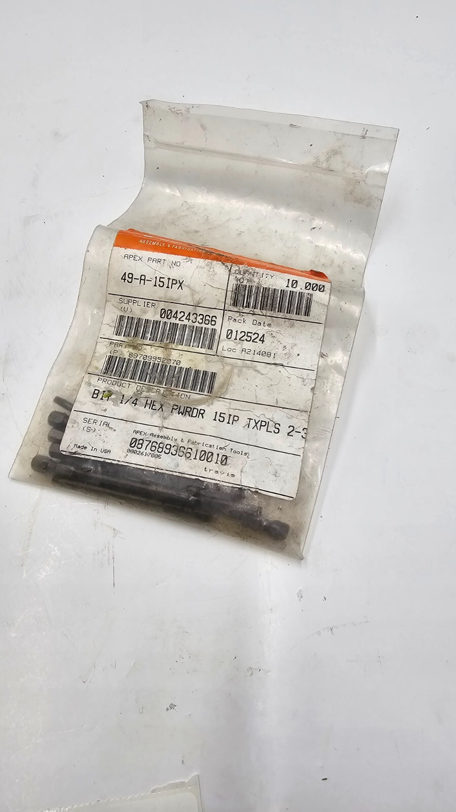 (QTY 10)Apex Tool Group 49-A-15IPX,  Power Bit 1/4 HEX PWRDR 15IP TXPLS 2-3