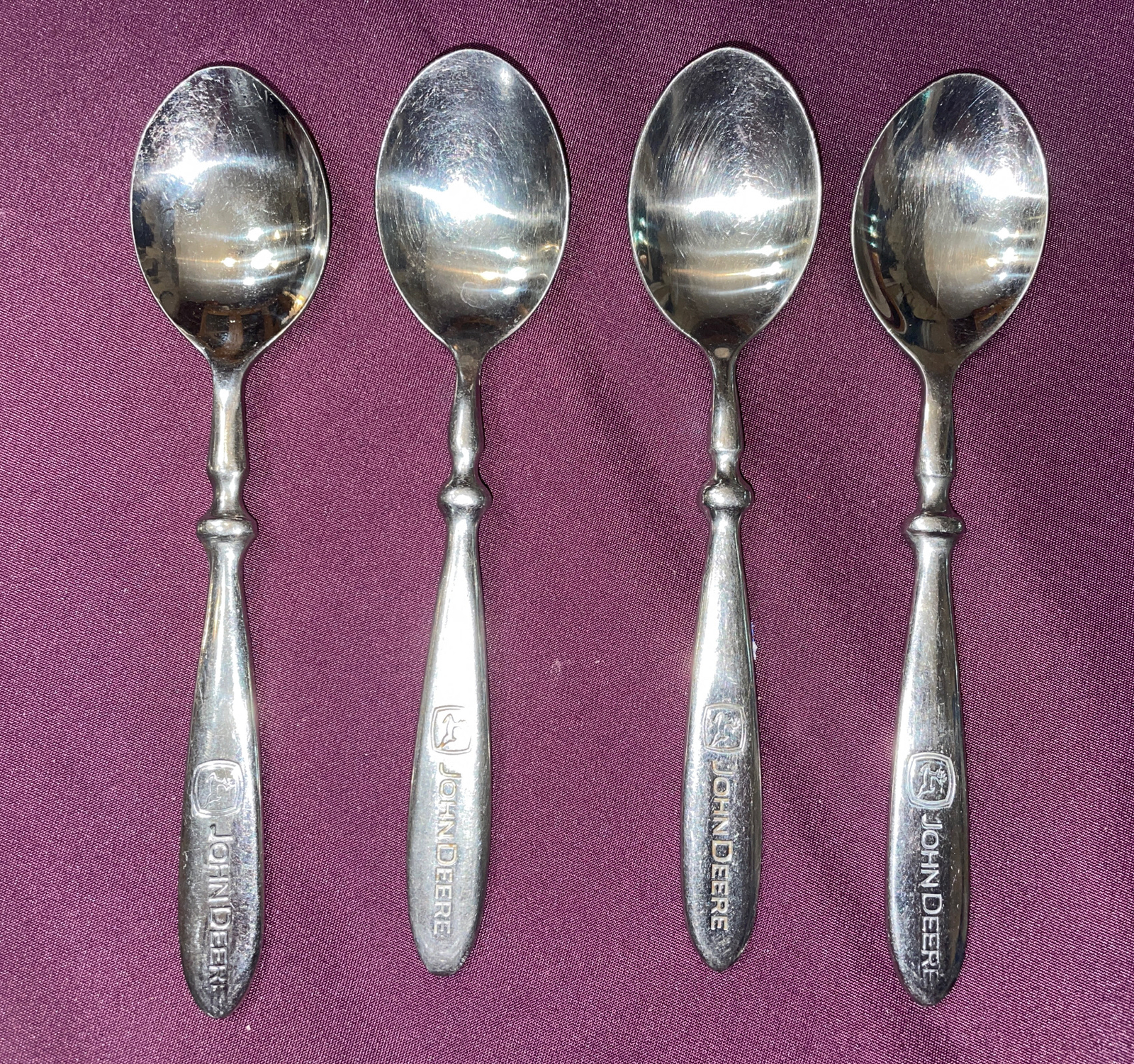 Gibson JOHN DEERE Engraved Stainless 4 Oval Soup Spoons Flatware