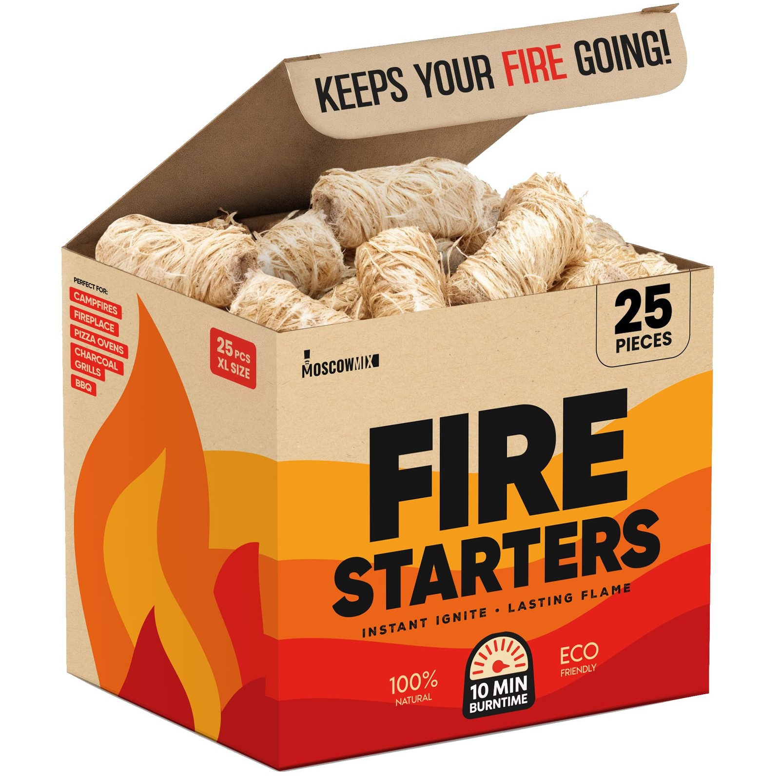 Fire Starters 25pc Wood Wool Camping Fireplace BBQ Grill Indoor Outdoor