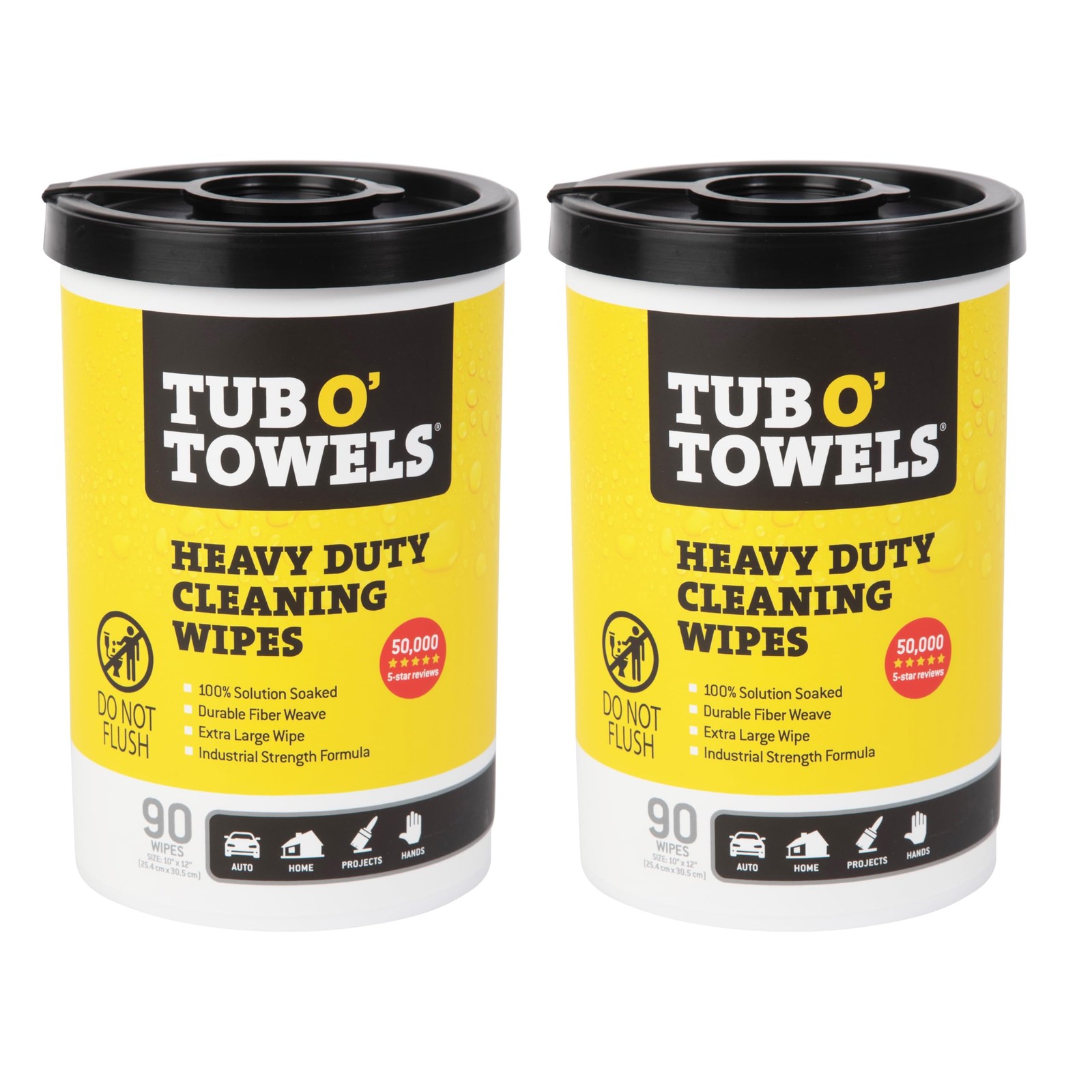 Tub O' Towels Heavy-Duty Multi-Surface Cleaning Wipes 10"x12" 90 Count Canister