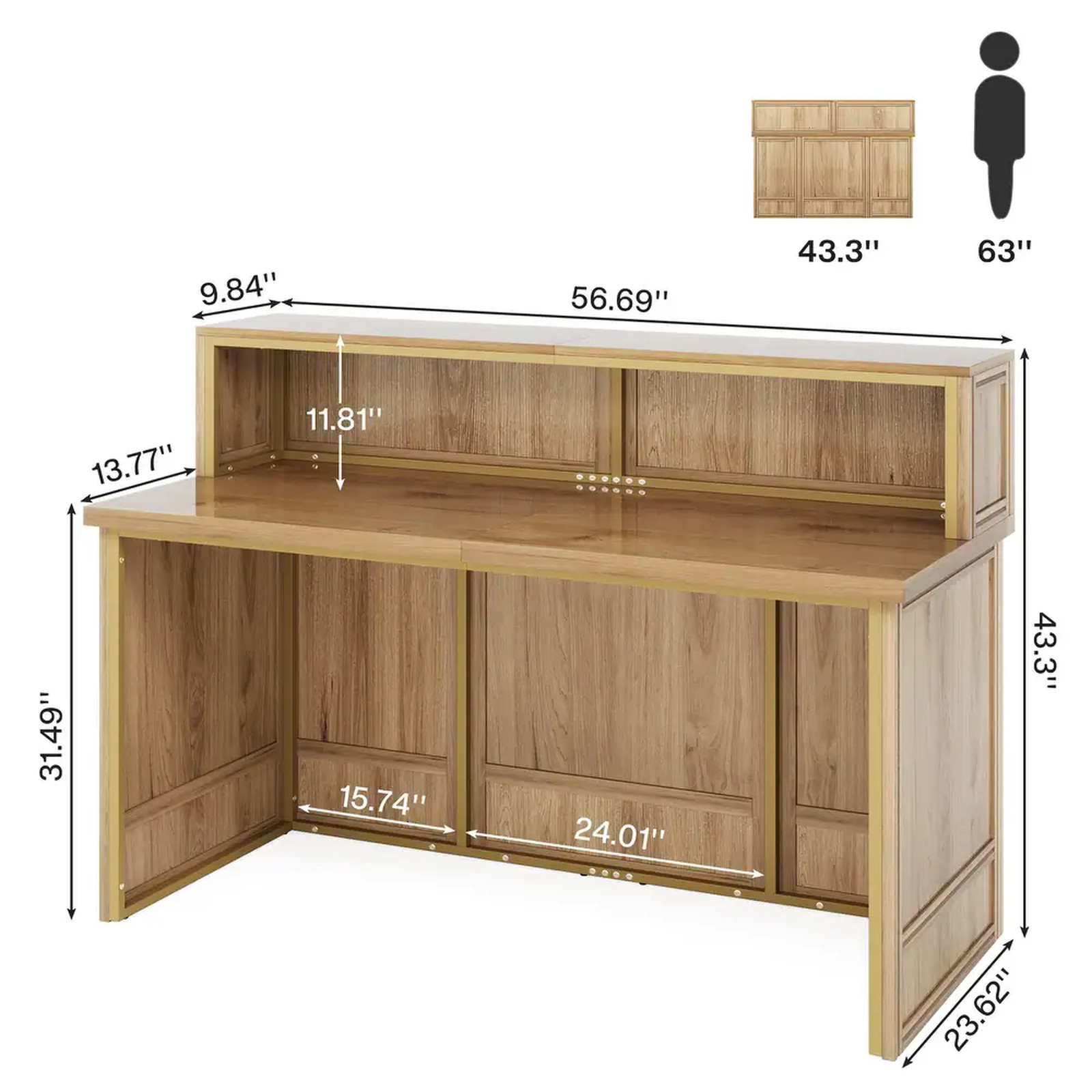 Modern Reception Desk Front Counter Receptionist Checkout Counter Oak Large