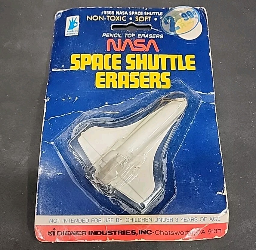Vintage NASA Space Shuttle 3” Eraser Toy Diener Industries Sealed NOS #9585
