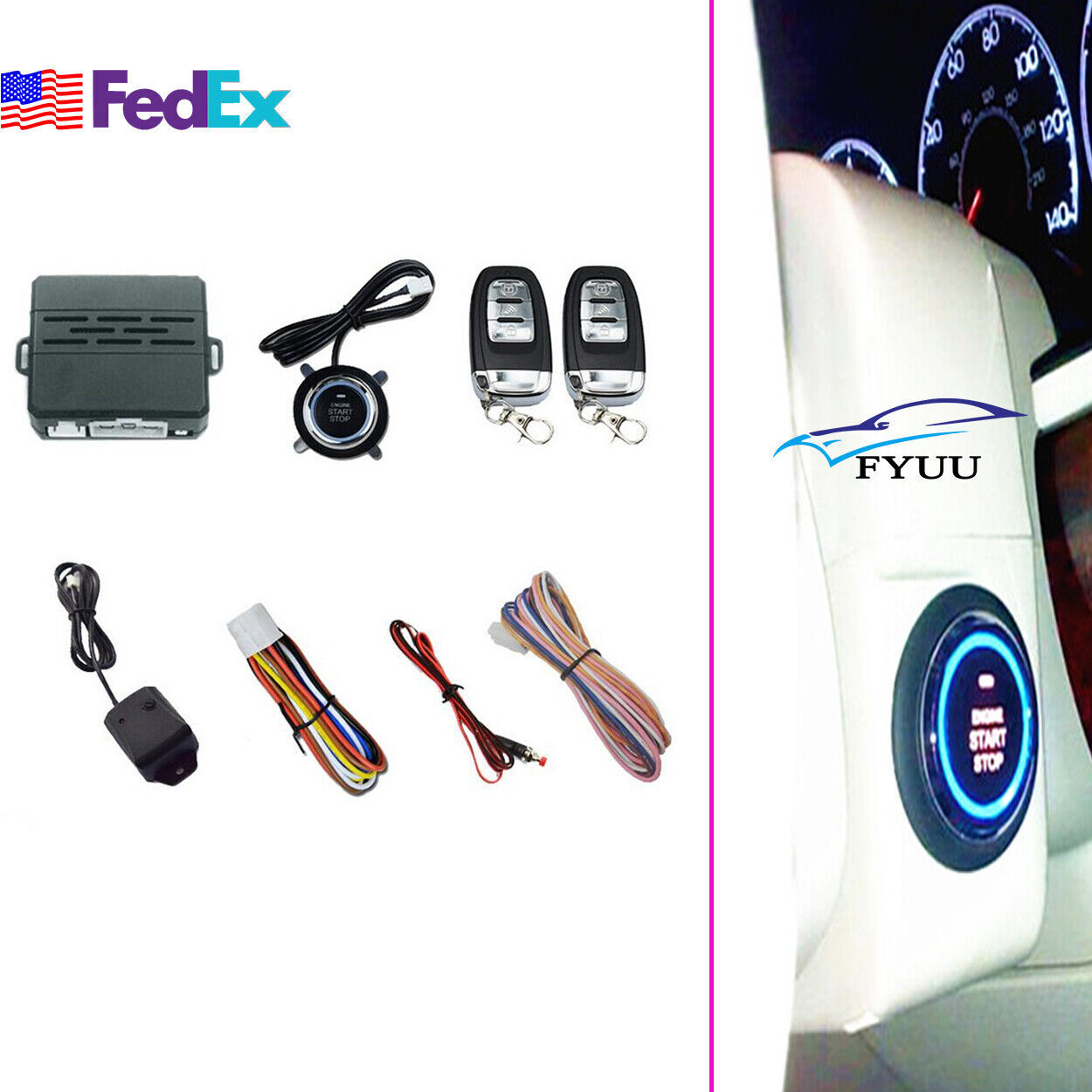Car SUV One Key Remote Start System Ignition Engine Vibration Alarm Start Button