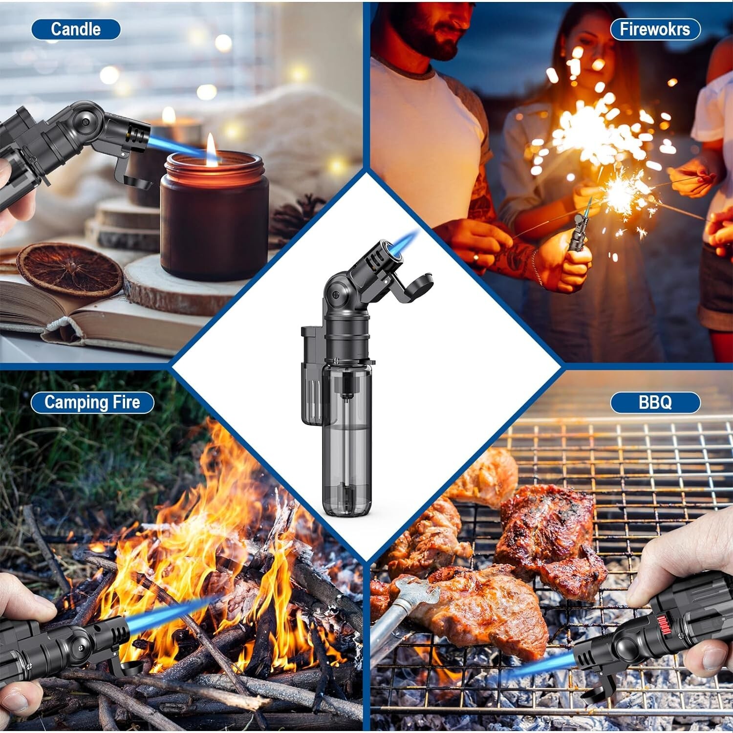 Torch Lighters, 4 Pack, Butane Refillable Torch Lighter, Rotatable Head, Windpro