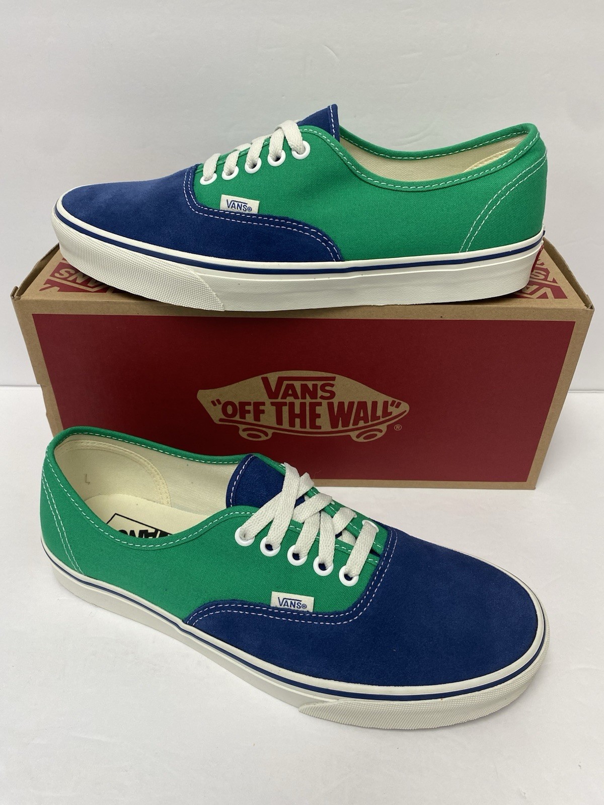 VANS M 10 Authentic Skate Shoes Navy Blue Suede Green Canvas New In Box!