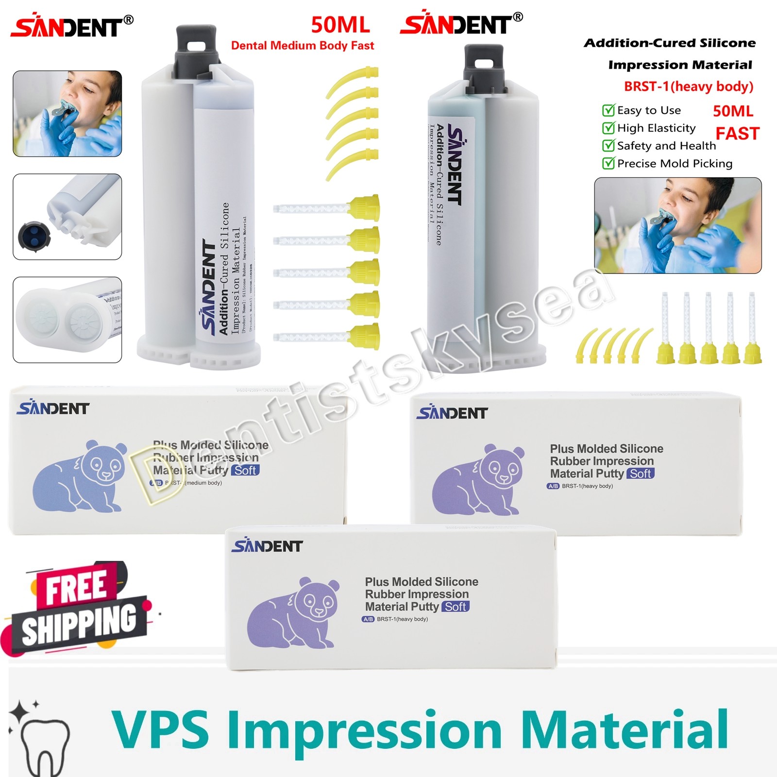 SANDENT Dental Impression Material Silicone Putty Heavy//Medium Body Fast Set