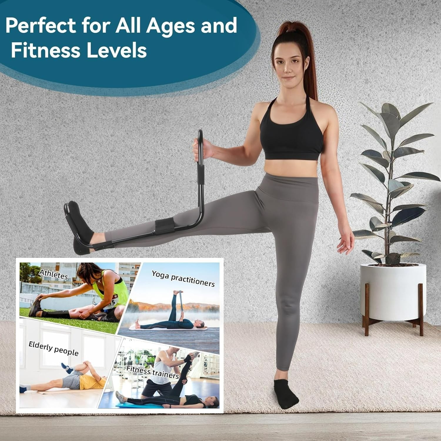 Zakdbbry Hamstring Stretcher Knee Extension Device Black Lower Back Hip & Calf