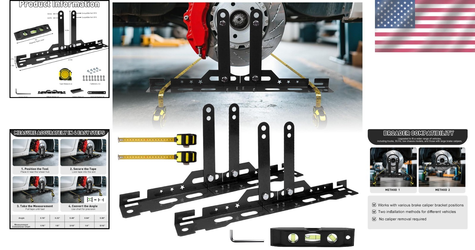 Precision Wheel Alignment Tool Kit with Heavy-Duty Toe Plates - Universal Fit