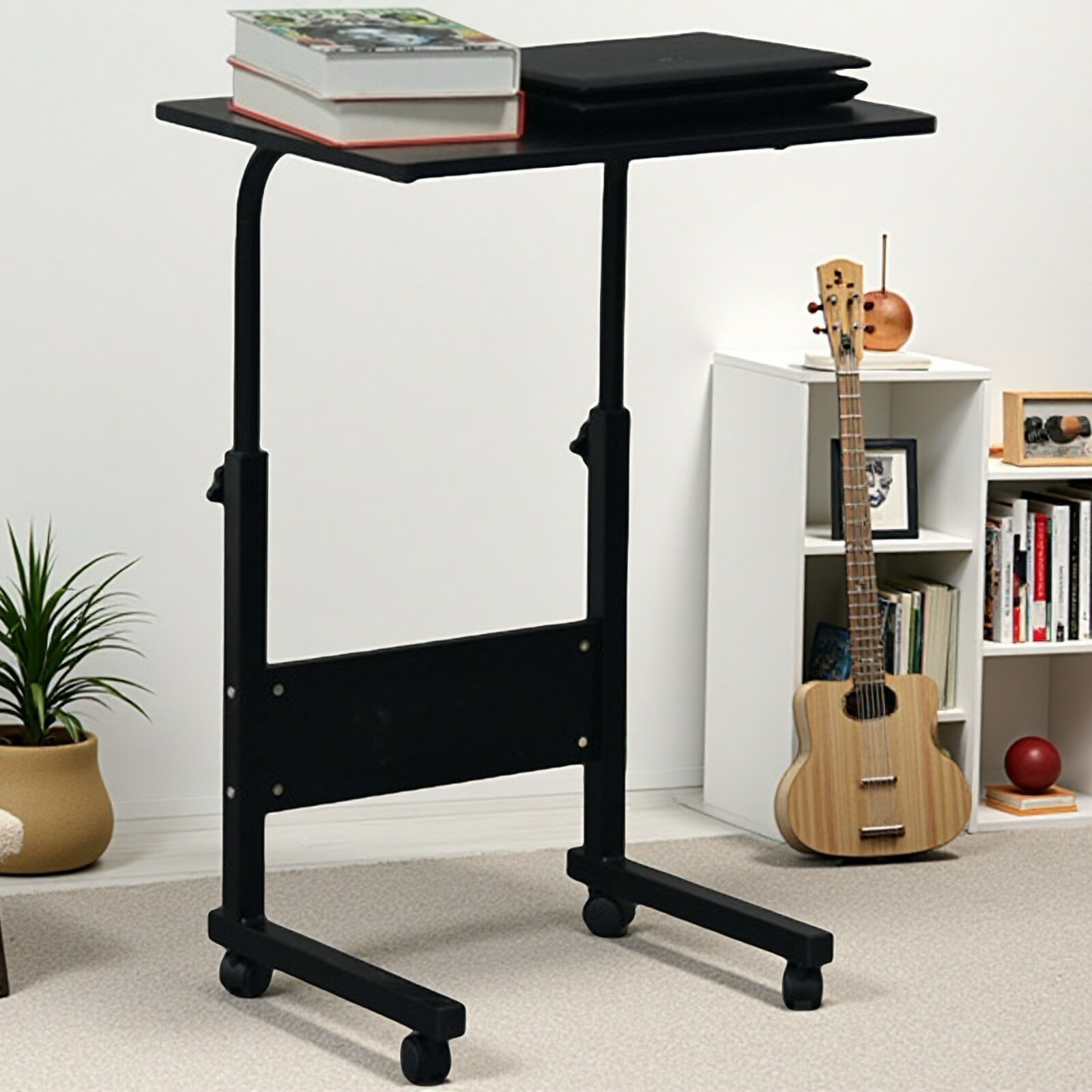 Rolling Laptop Desk - Adjustable Height Black 23.62" Tabletop Portable